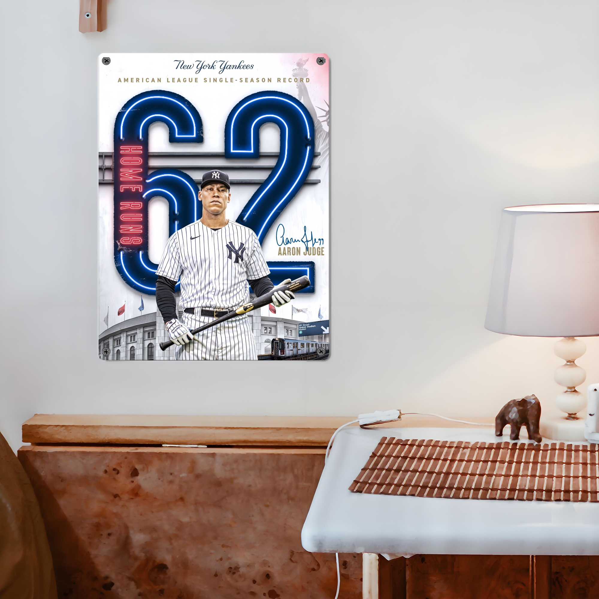 Aaron Judge AL Single Season 62  Home Run Record Vintage Metal Tin Sign 12x16inch – Retro Wall Art Decor For Home, Bar, Kitchen, Bedroom, Office – Durable Iron Sheet Poster, Easy To Hang, Full-Color Printing