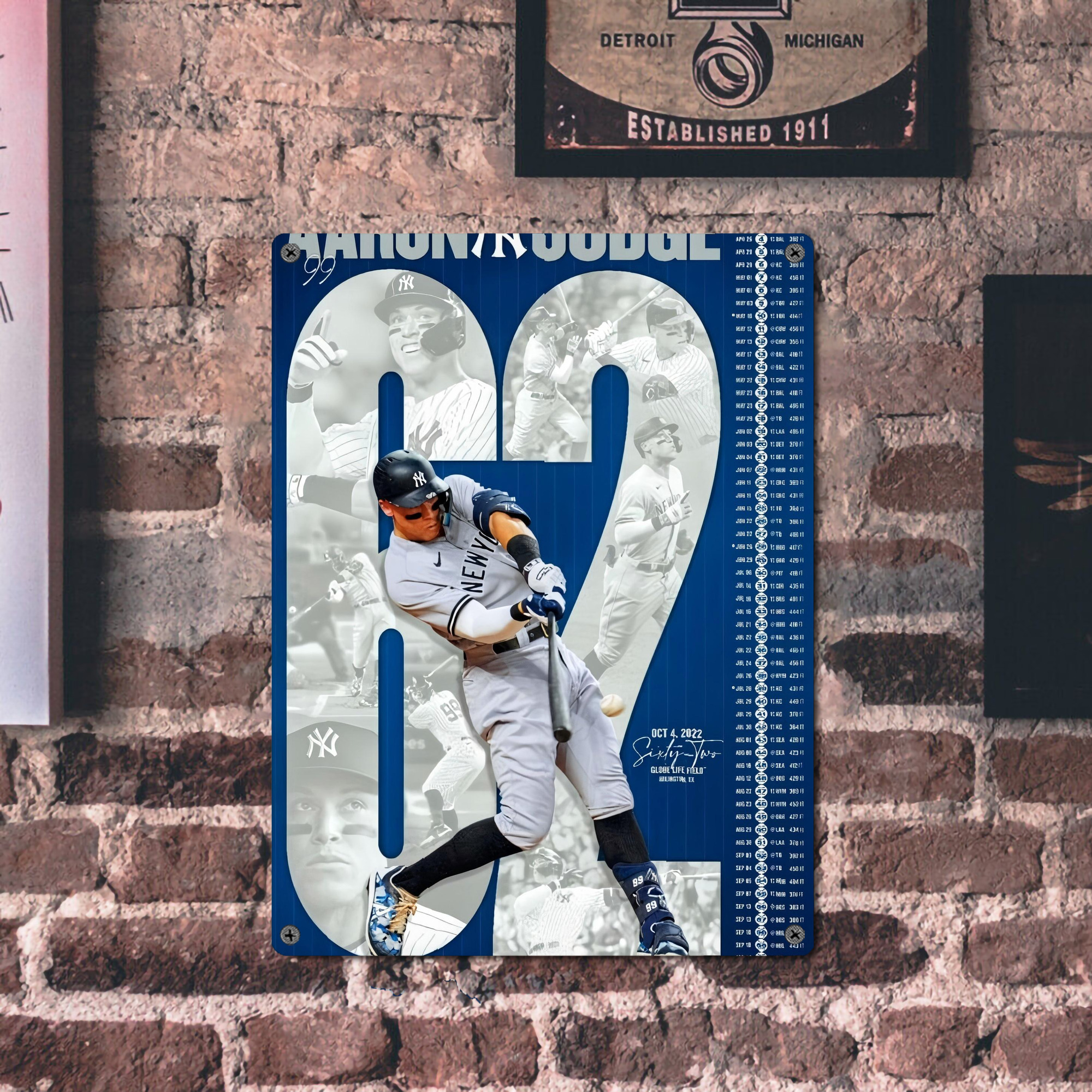 Aaron Judge AL Single Season 62  Home Run Record Vintage Metal Tin Sign 12x16inch – Retro Wall Art Decor For Home, Bar, Kitchen, Bedroom, Office – Durable Iron Sheet Poster, Easy To Hang, Full-Color Printing
