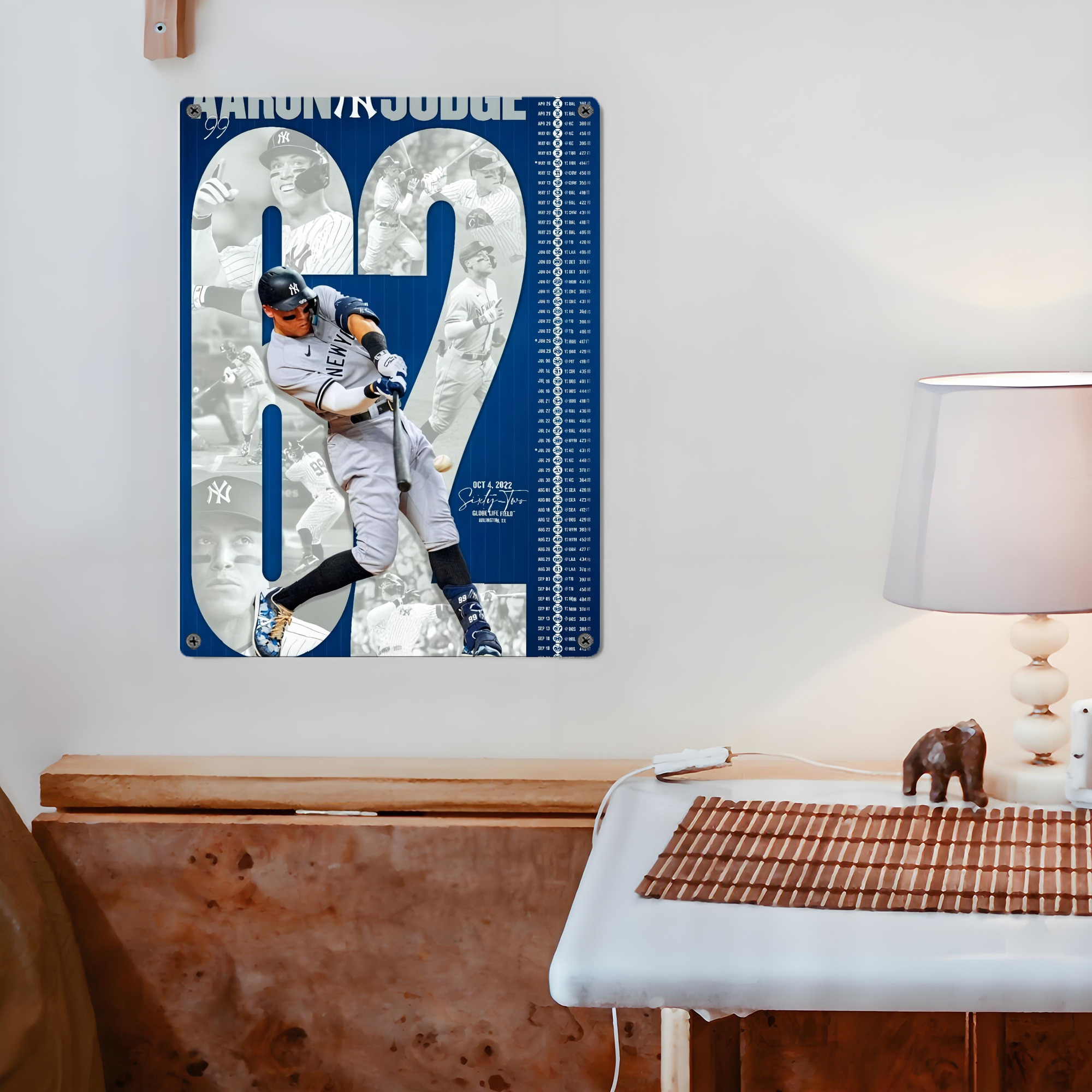 Aaron Judge AL Single Season 62  Home Run Record Vintage Metal Tin Sign 12x16inch – Retro Wall Art Decor For Home, Bar, Kitchen, Bedroom, Office – Durable Iron Sheet Poster, Easy To Hang, Full-Color Printing