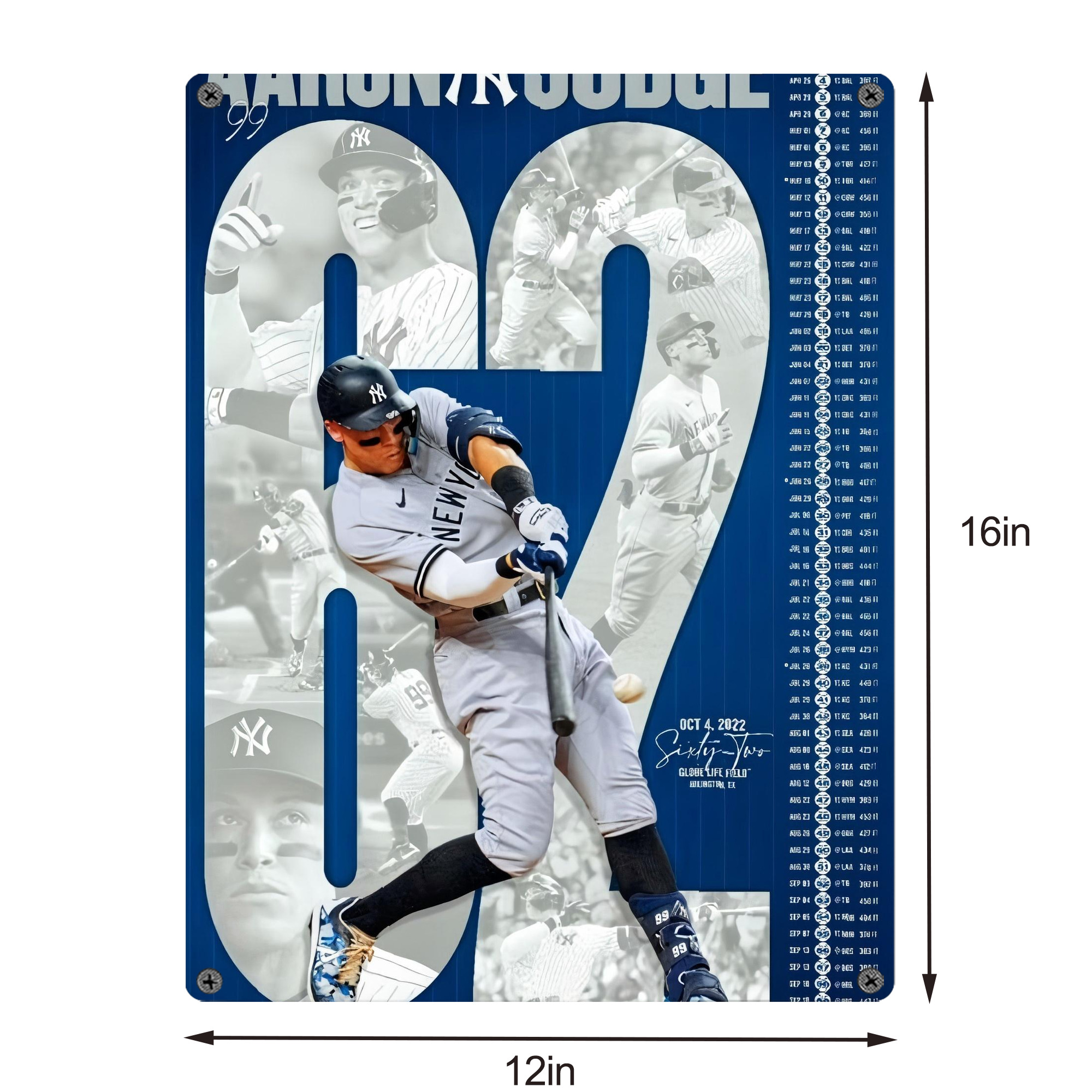 Aaron Judge AL Single Season 62  Home Run Record Vintage Metal Tin Sign 12x16inch – Retro Wall Art Decor For Home, Bar, Kitchen, Bedroom, Office – Durable Iron Sheet Poster, Easy To Hang, Full-Color Printing