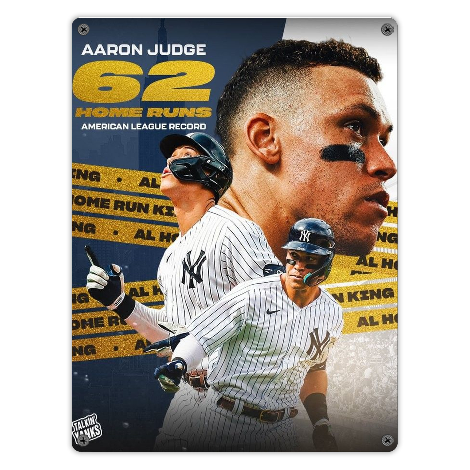 Aaron Judge  62 Home Runs AL Record Vintage Metal Tin Sign 12x16inch – Retro Wall Art Decor For Home, Bar, Kitchen, Bedroom, Office – Durable Iron Sheet Poster, Easy To Hang, Full-Color Printing