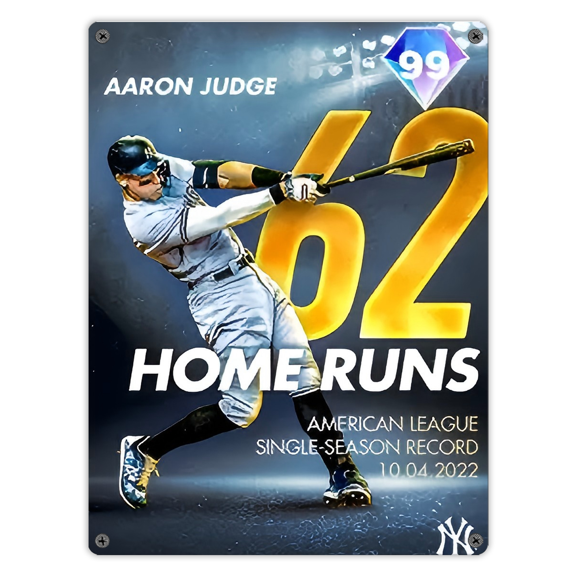 Aaron Judge 62nd Home Run Milestone Vintage Metal Tin Sign 12x16inch – Retro Wall Art Decor For Home, Bar, Kitchen, Bedroom, Office – Durable Iron Sheet Poster, Easy To Hang, Full-Color Printing