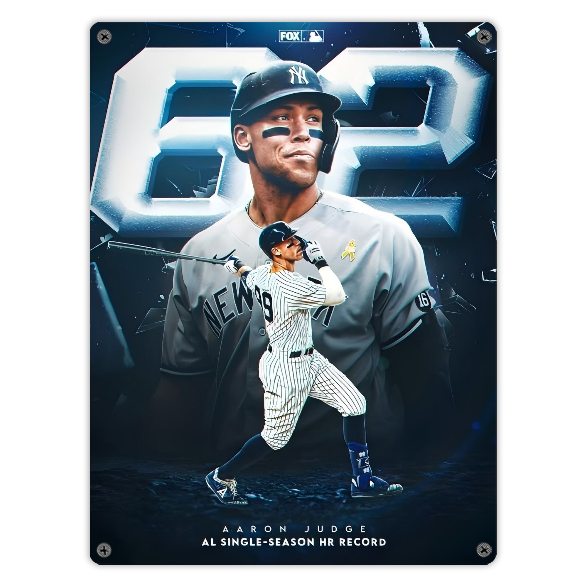 Aaron Judge AL Single Season 62  Home Run Record Vintage Metal Tin Sign 12x16inch – Retro Wall Art Decor For Home, Bar, Kitchen, Bedroom, Office – Durable Iron Sheet Poster, Easy To Hang, Full-Color Printing