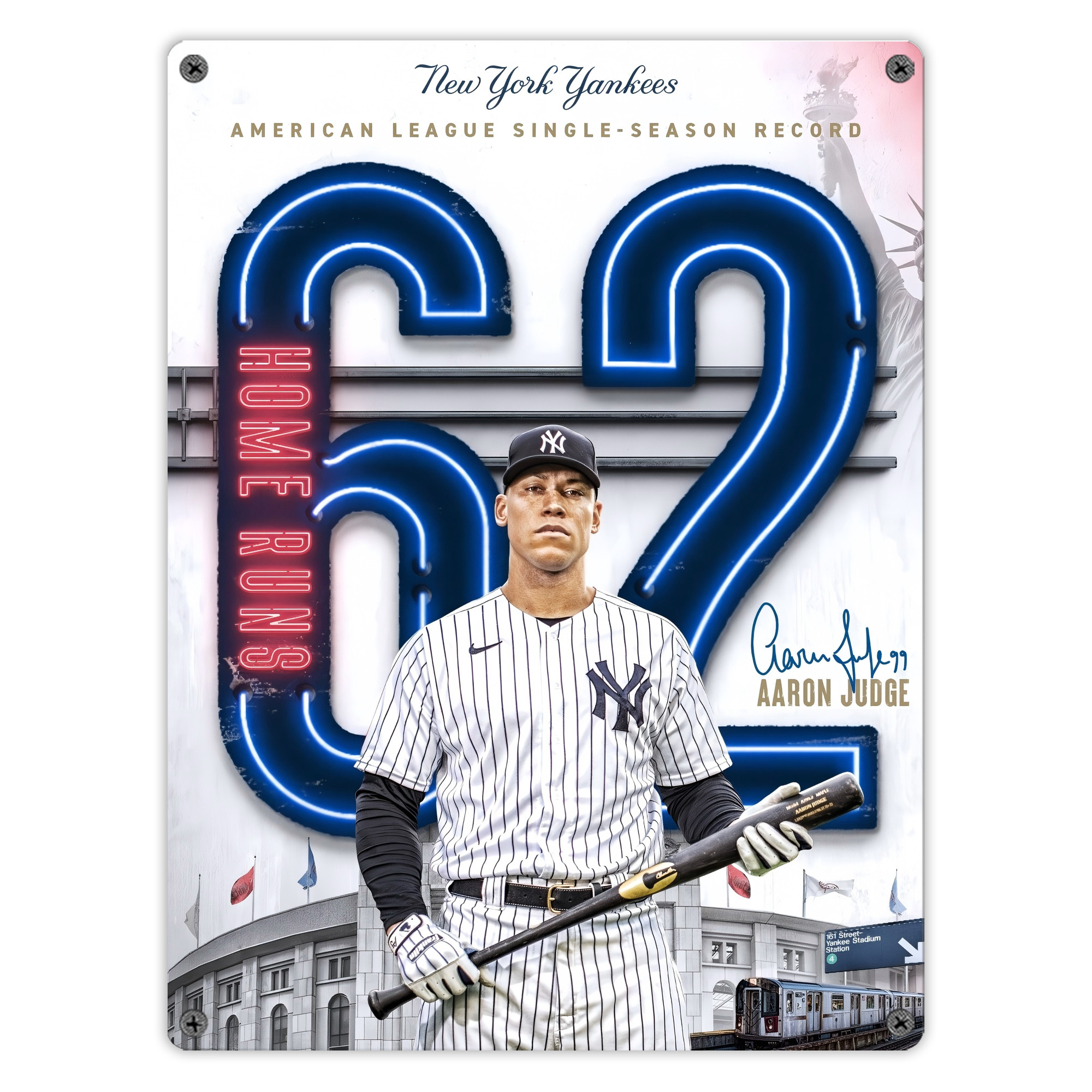 Aaron Judge AL Single Season 62  Home Run Record Vintage Metal Tin Sign 12x16inch – Retro Wall Art Decor For Home, Bar, Kitchen, Bedroom, Office – Durable Iron Sheet Poster, Easy To Hang, Full-Color Printing