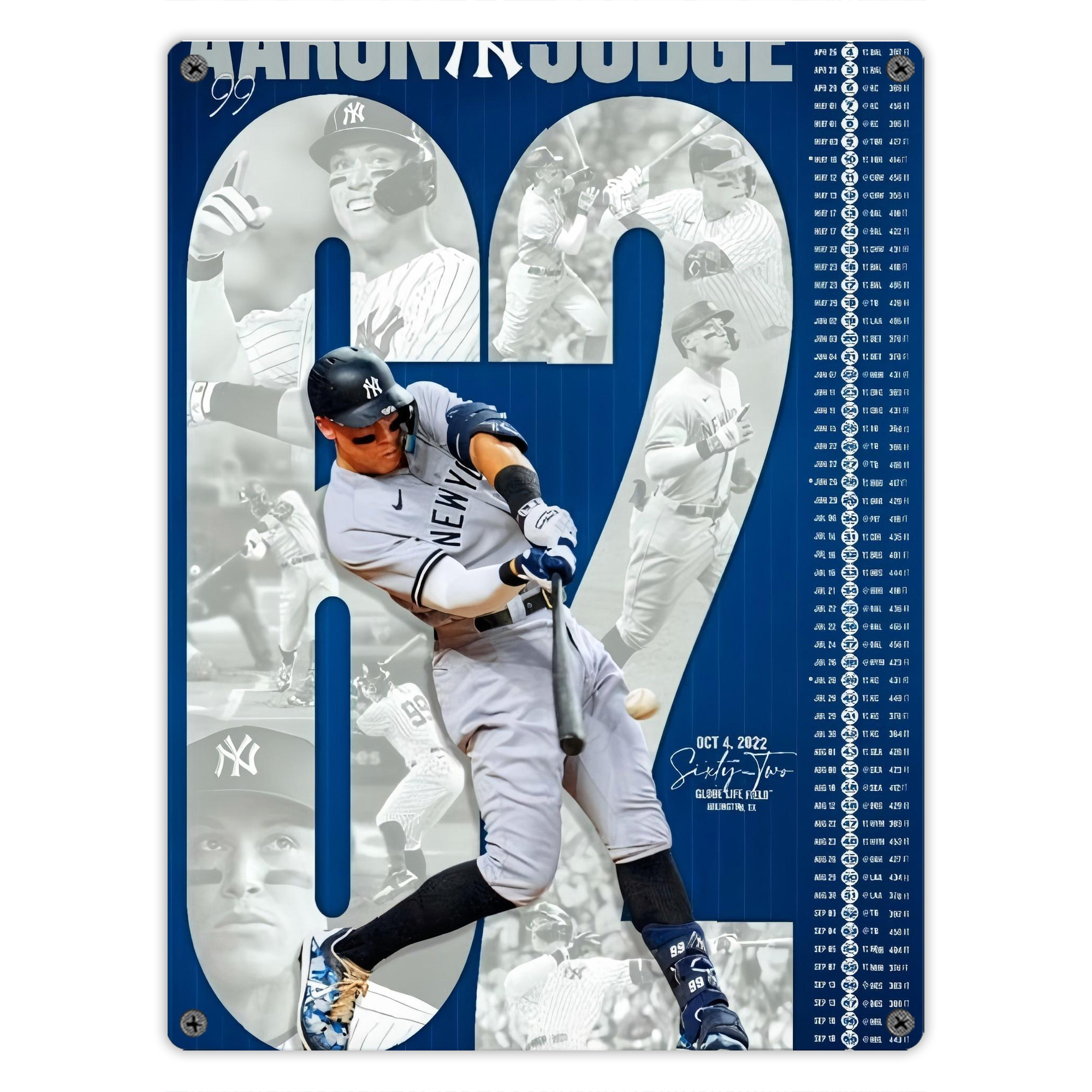 Aaron Judge AL Single Season 62  Home Run Record Vintage Metal Tin Sign 12x16inch – Retro Wall Art Decor For Home, Bar, Kitchen, Bedroom, Office – Durable Iron Sheet Poster, Easy To Hang, Full-Color Printing