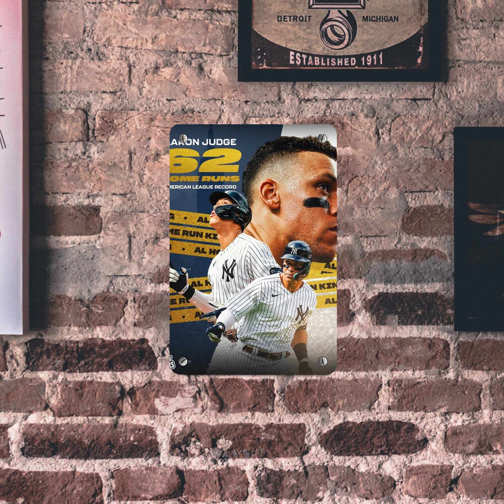 Aaron Judge  62 Home Runs AL Record Metal Tin Sign 8x12inch - High-Quality Full-Print Decorative Wall Art, Durable Rust-Resistant Metal Plaque For Living Room, Bedroom, Kitchen, Office, Bar Décor