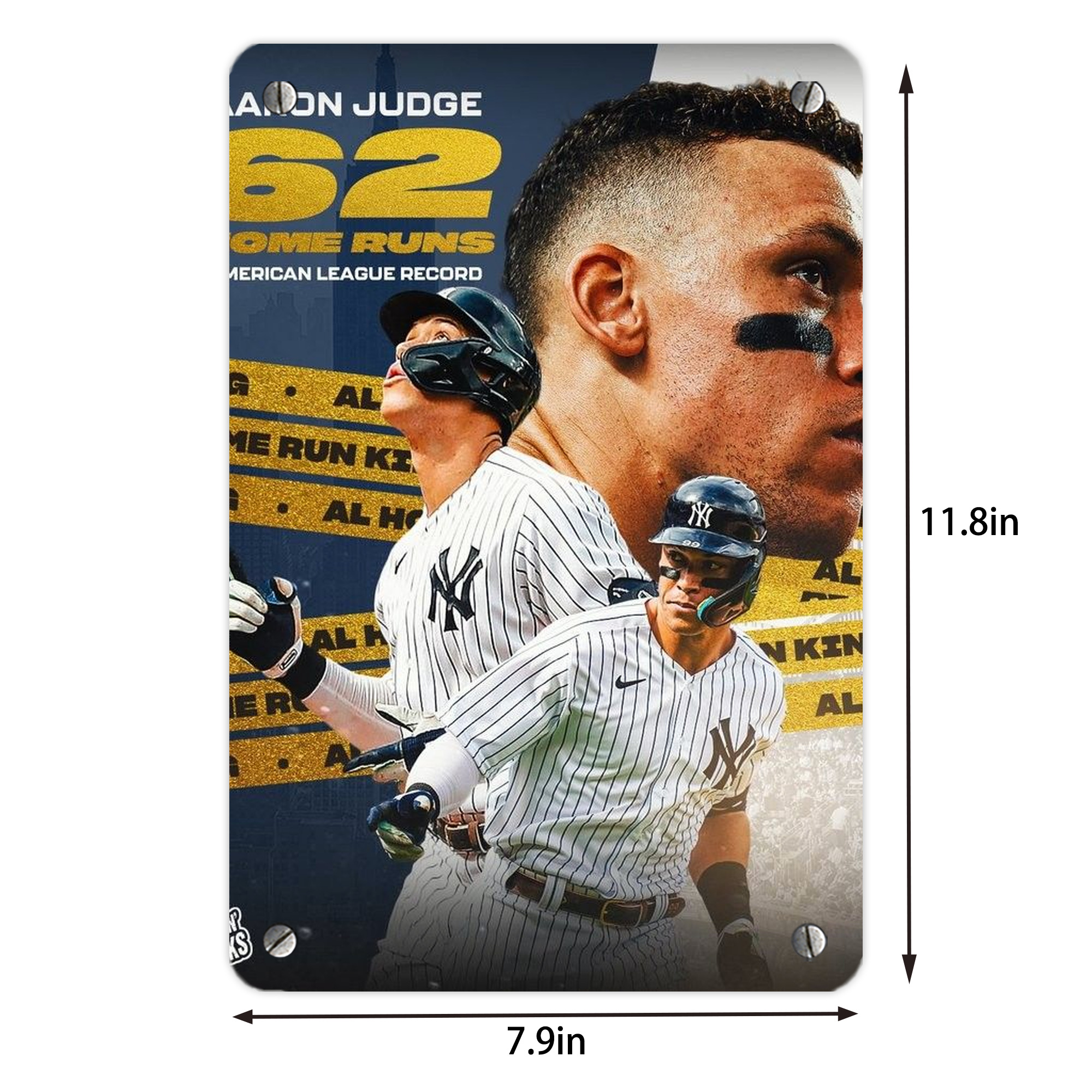 Aaron Judge  62 Home Runs AL Record Metal Tin Sign 8x12inch - High-Quality Full-Print Decorative Wall Art, Durable Rust-Resistant Metal Plaque For Living Room, Bedroom, Kitchen, Office, Bar Décor