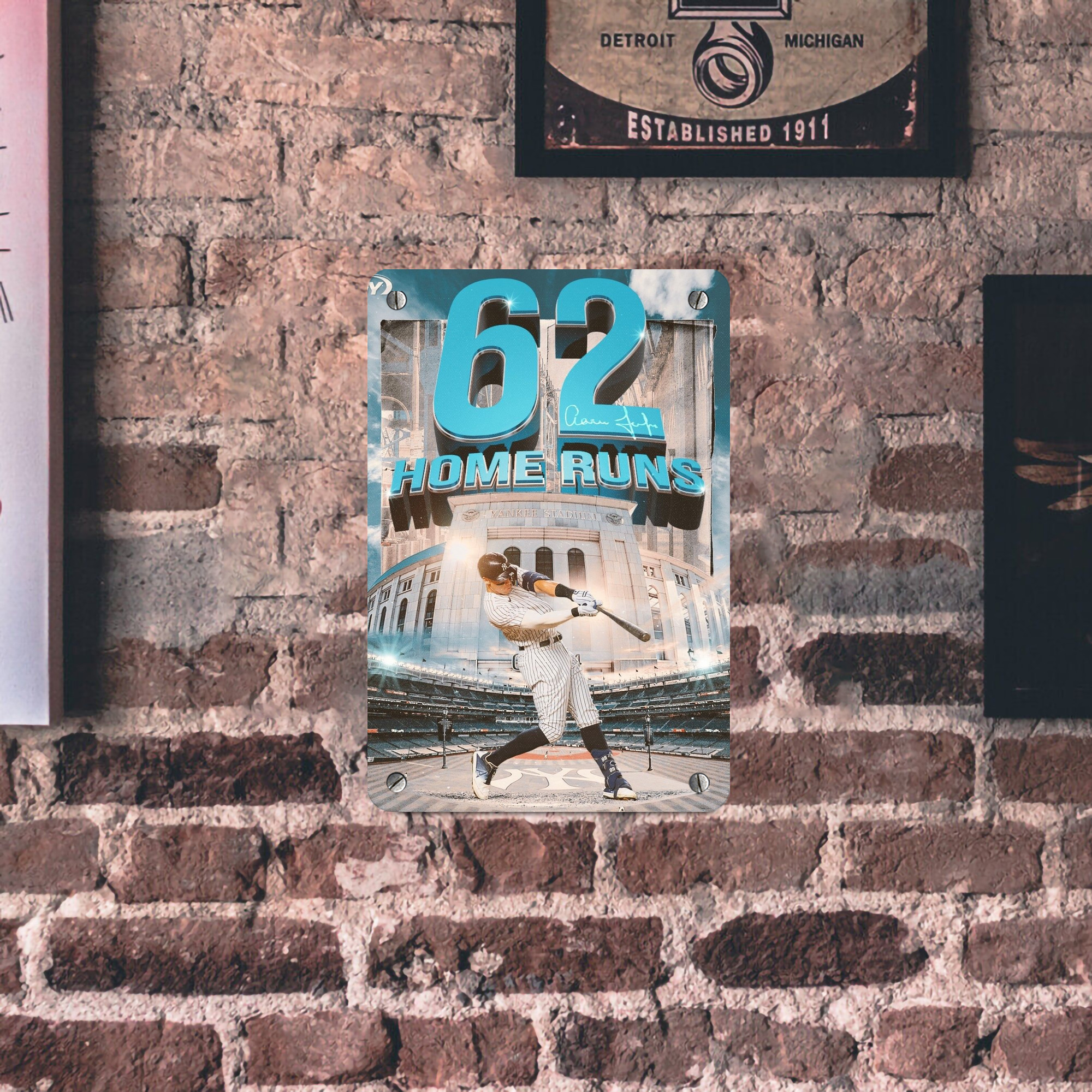 Aaron Judge 62 Home Runs Metal Tin Sign 8x12inch - High-Quality Full-Print Decorative Wall Art, Durable Rust-Resistant Metal Plaque For Living Room, Bedroom, Kitchen, Office, Bar Décor