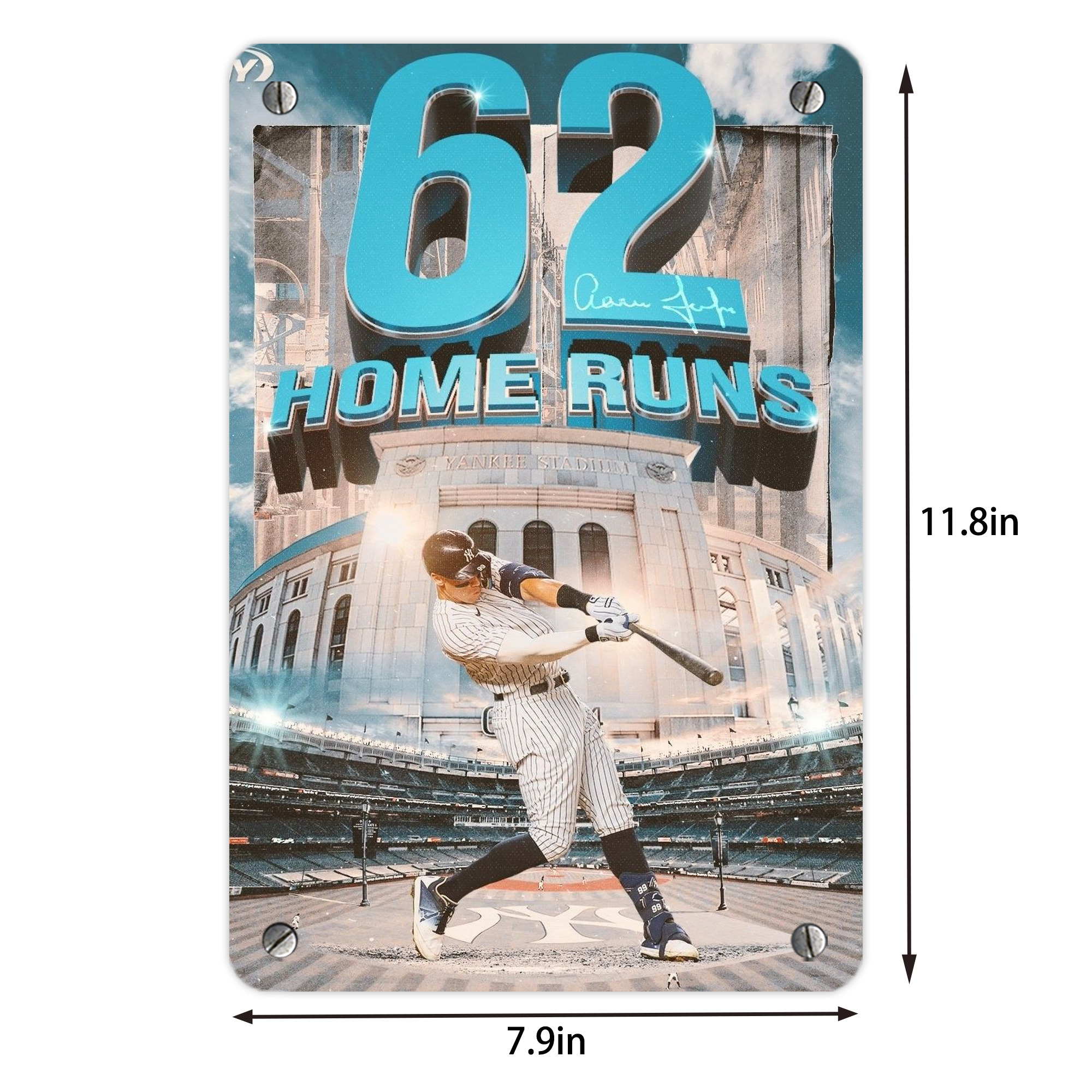 Aaron Judge 62 Home Runs Metal Tin Sign 8x12inch - High-Quality Full-Print Decorative Wall Art, Durable Rust-Resistant Metal Plaque For Living Room, Bedroom, Kitchen, Office, Bar Décor