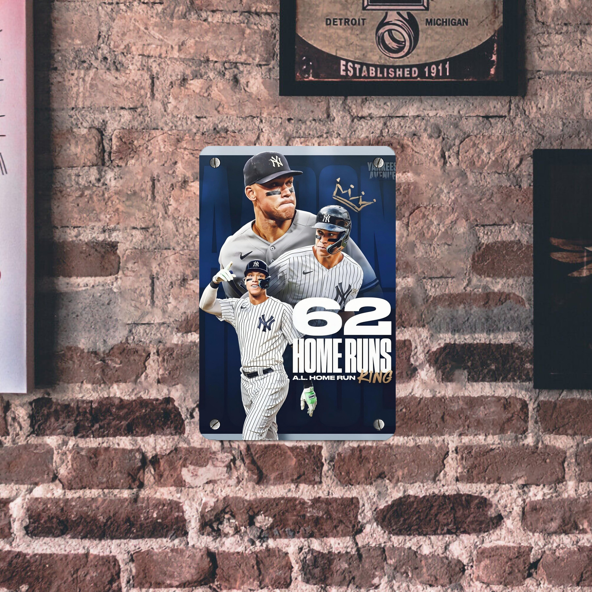 Aaron Judge 62 Home Runs AL Home Run King Metal Tin Sign 8x12inch - High-Quality Full-Print Decorative Wall Art, Durable Rust-Resistant Metal Plaque For Living Room, Bedroom, Kitchen, Office, Bar Décor
