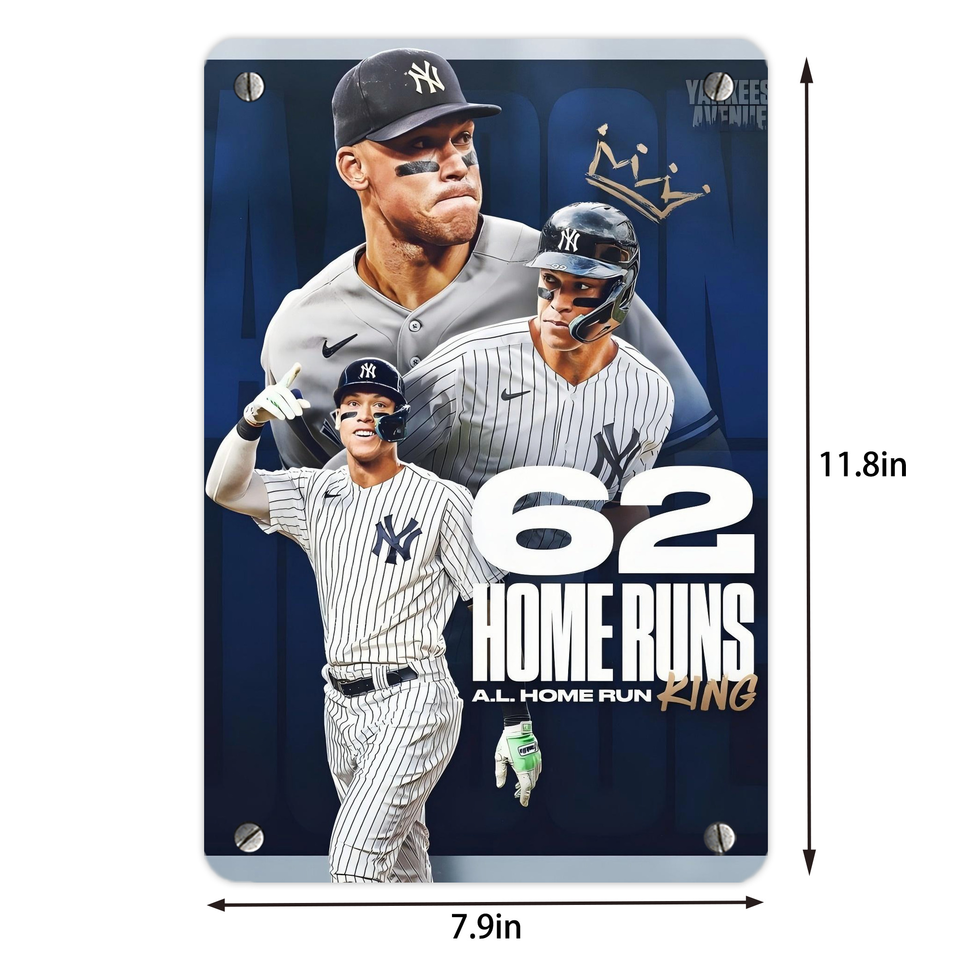 Aaron Judge 62 Home Runs AL Home Run King Metal Tin Sign 8x12inch - High-Quality Full-Print Decorative Wall Art, Durable Rust-Resistant Metal Plaque For Living Room, Bedroom, Kitchen, Office, Bar Décor