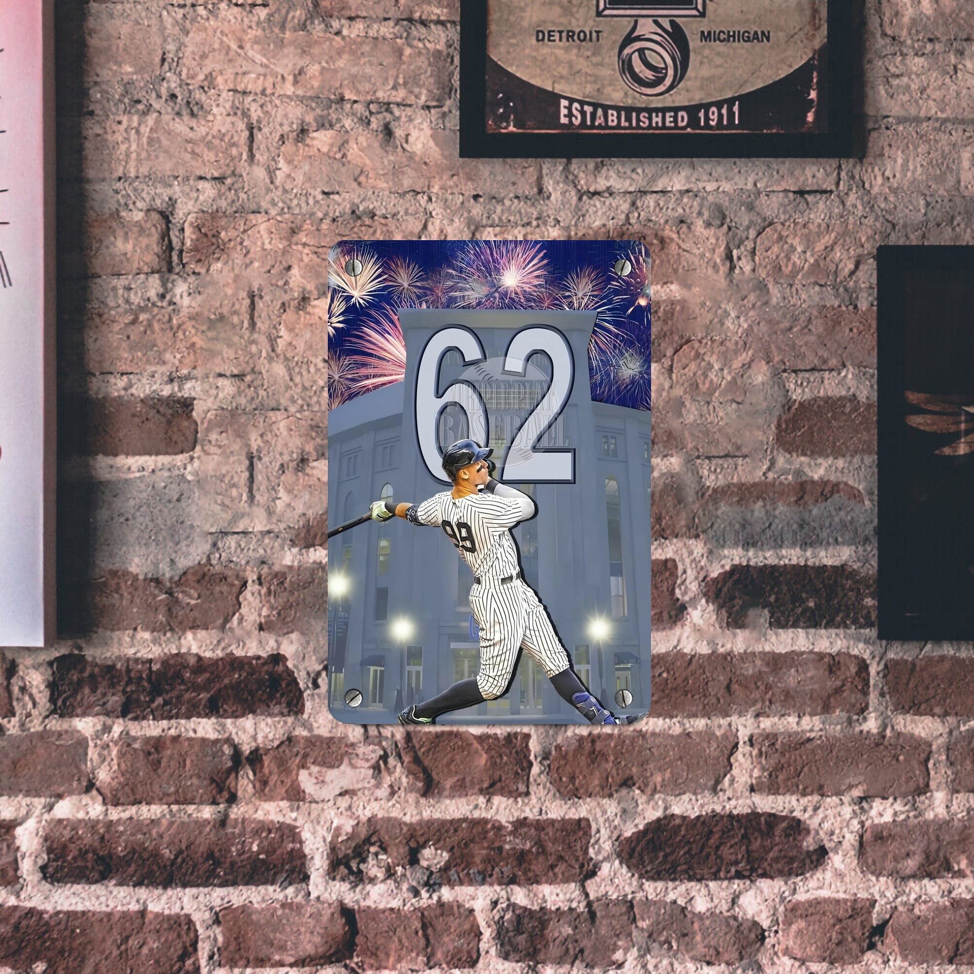 Aaron Judge 62 Home Runs Record Metal Tin Sign 8x12inch - High-Quality Full-Print Decorative Wall Art, Durable Rust-Resistant Metal Plaque For Living Room, Bedroom, Kitchen, Office, Bar Décor