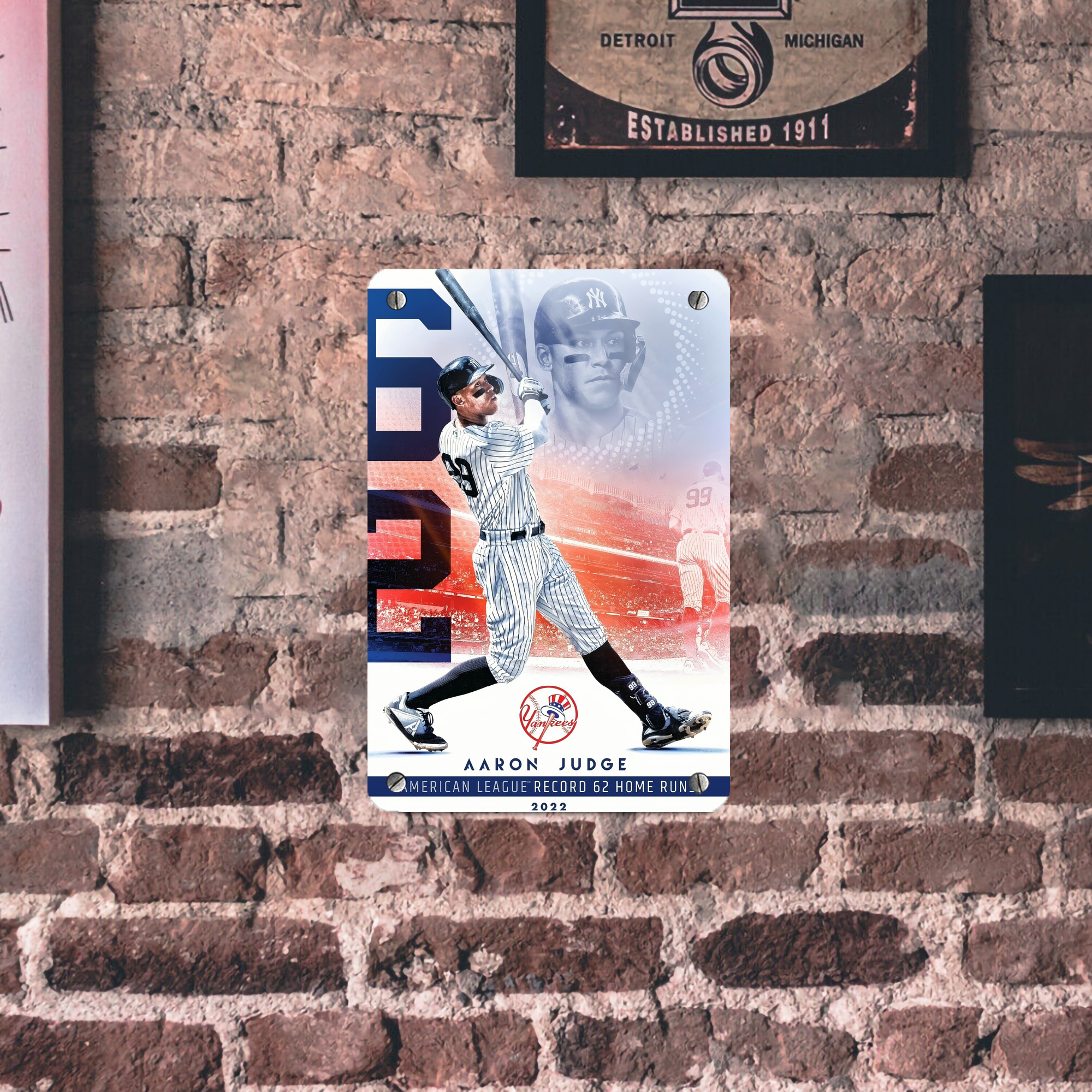 Aaron Judge 62nd Home Run Metal Tin Sign 8x12inch - High-Quality Full-Print Decorative Wall Art, Durable Rust-Resistant Metal Plaque For Living Room, Bedroom, Kitchen, Office, Bar Décor