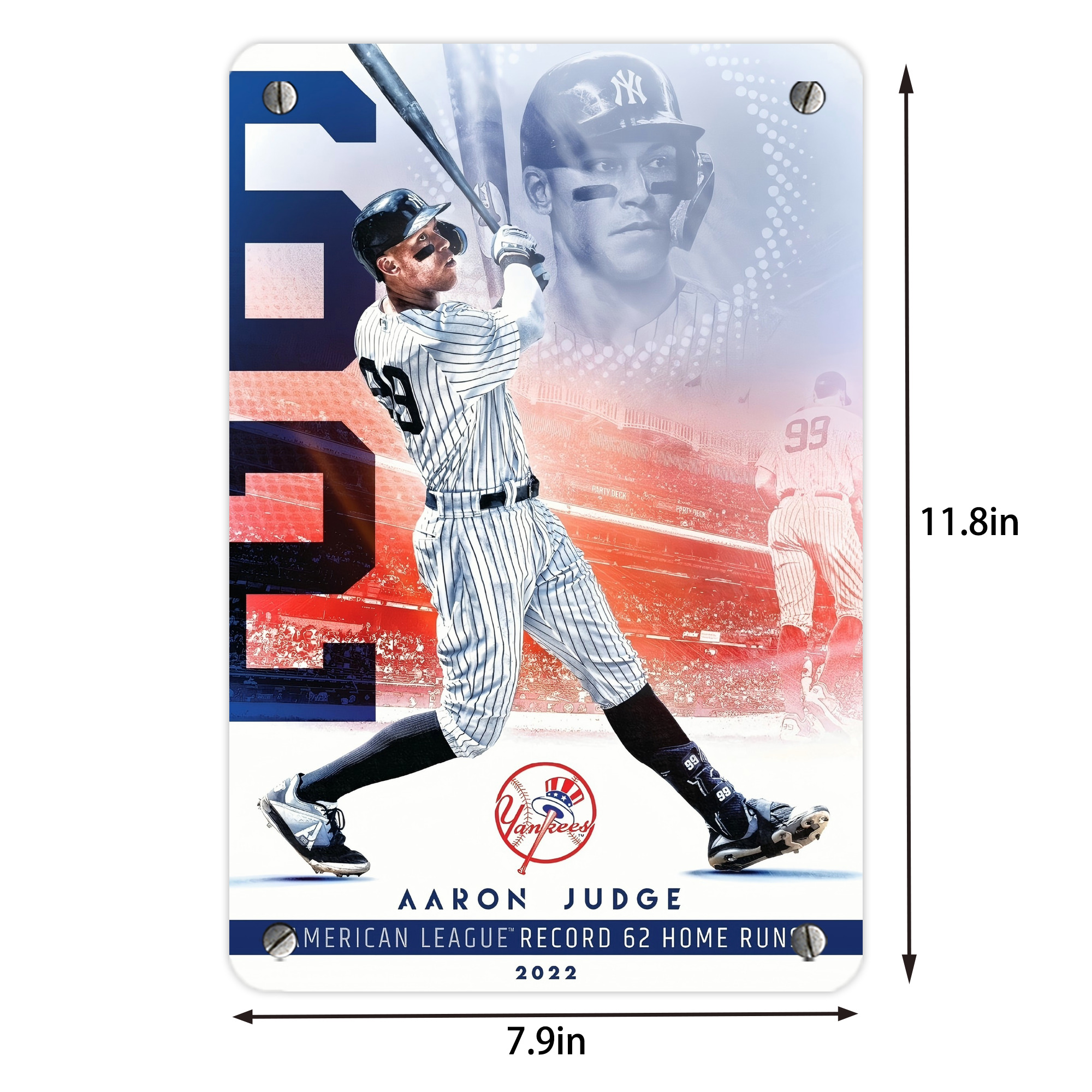 Aaron Judge 62nd Home Run Metal Tin Sign 8x12inch - High-Quality Full-Print Decorative Wall Art, Durable Rust-Resistant Metal Plaque For Living Room, Bedroom, Kitchen, Office, Bar Décor