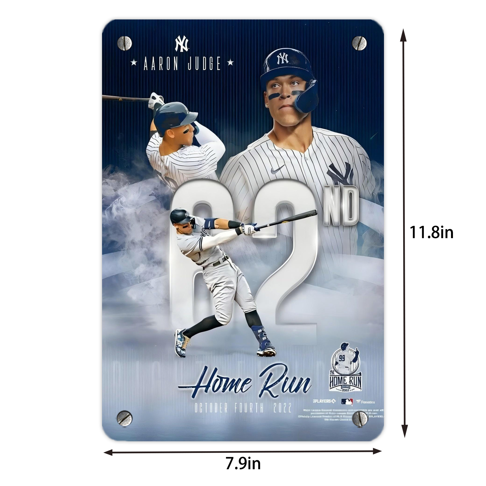 Aaron Judge 62nd Home Run 10.4.2022 Metal Tin Sign 8x12inch - High-Quality Full-Print Decorative Wall Art, Durable Rust-Resistant Metal Plaque For Living Room, Bedroom, Kitchen, Office, Bar Décor