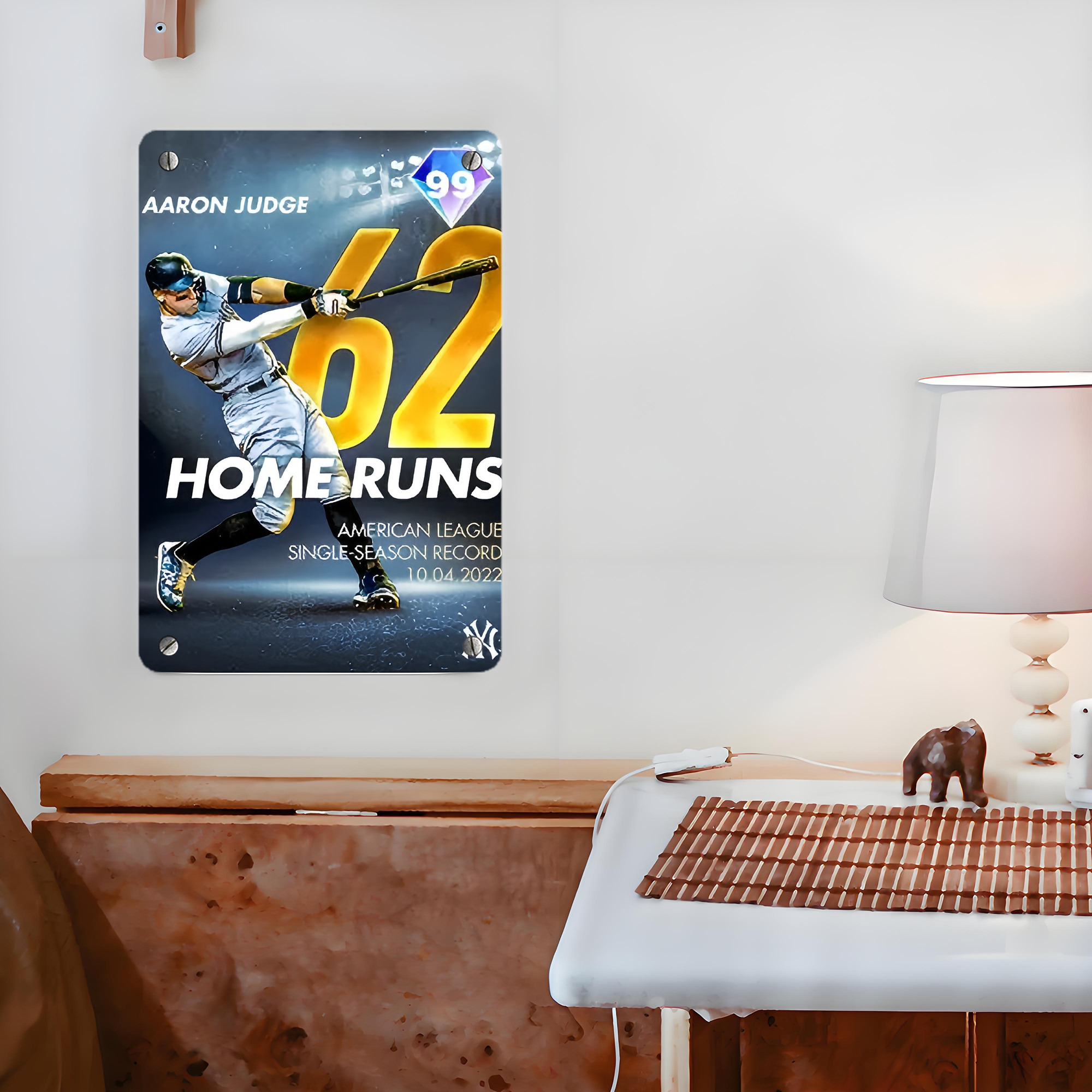 Aaron Judge 62nd Home Run Milestone Metal Tin Sign 8x12inch - High-Quality Full-Print Decorative Wall Art, Durable Rust-Resistant Metal Plaque For Living Room, Bedroom, Kitchen, Office, Bar Décor