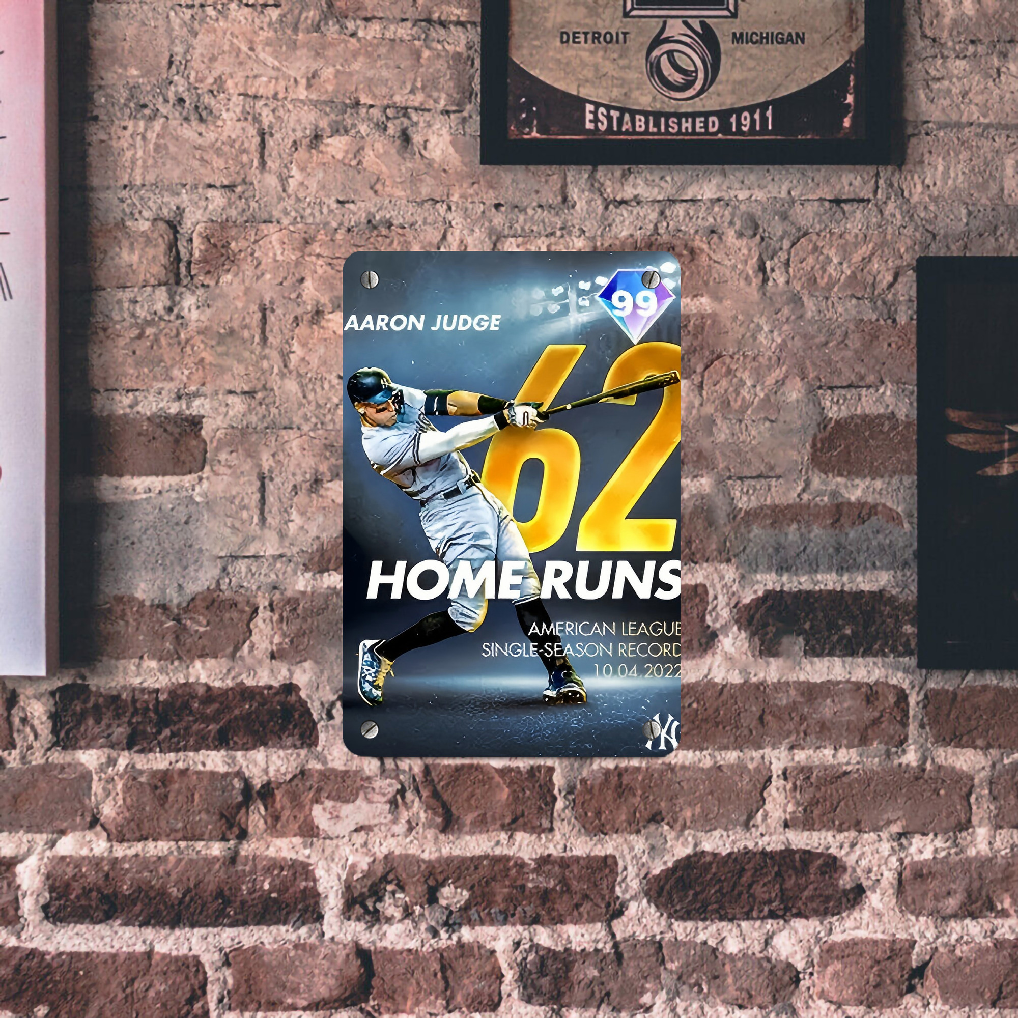 Aaron Judge 62nd Home Run Milestone Metal Tin Sign 8x12inch - High-Quality Full-Print Decorative Wall Art, Durable Rust-Resistant Metal Plaque For Living Room, Bedroom, Kitchen, Office, Bar Décor