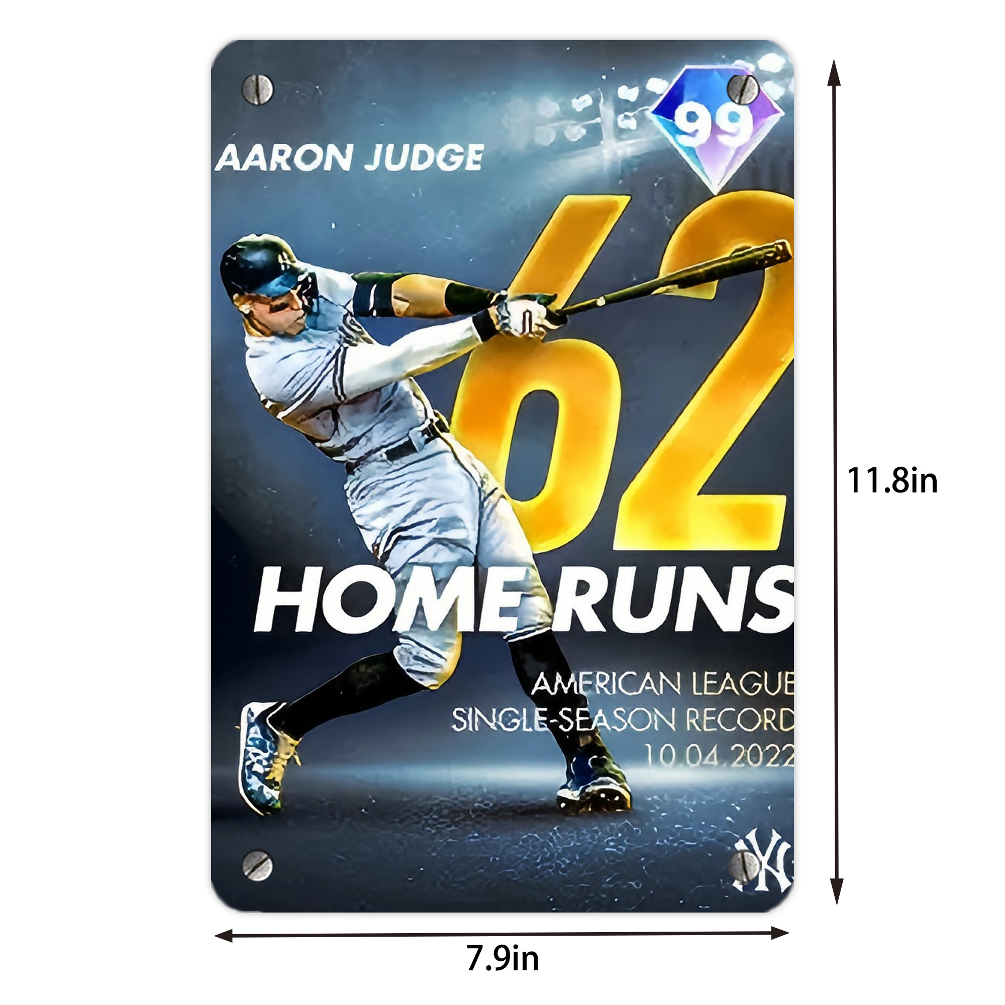 Aaron Judge 62nd Home Run Milestone Metal Tin Sign 8x12inch - High-Quality Full-Print Decorative Wall Art, Durable Rust-Resistant Metal Plaque For Living Room, Bedroom, Kitchen, Office, Bar Décor