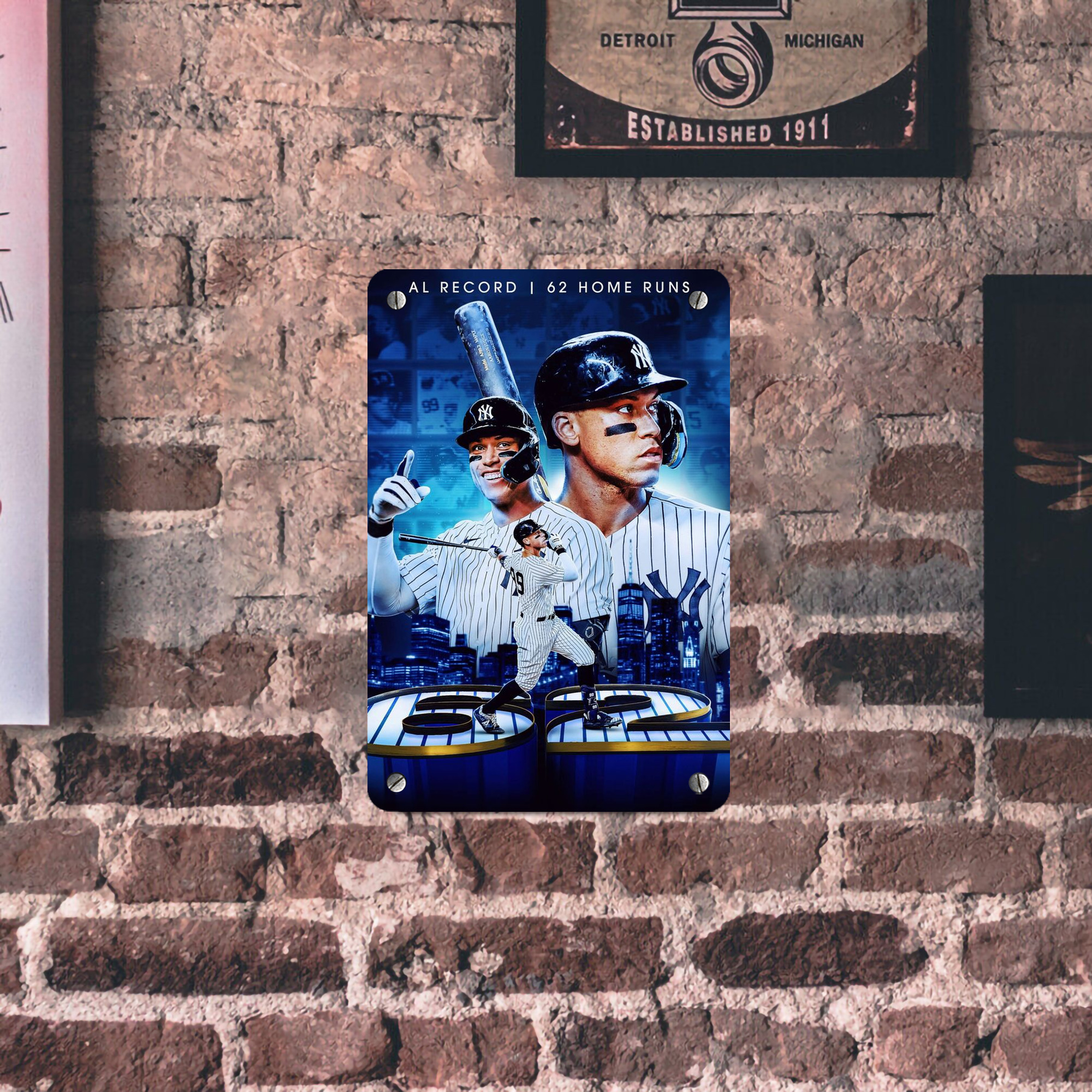 Aaron Judge AL Record 62 Home Runs Metal Tin Sign 8x12inch - High-Quality Full-Print Decorative Wall Art, Durable Rust-Resistant Metal Plaque For Living Room, Bedroom, Kitchen, Office, Bar Décor