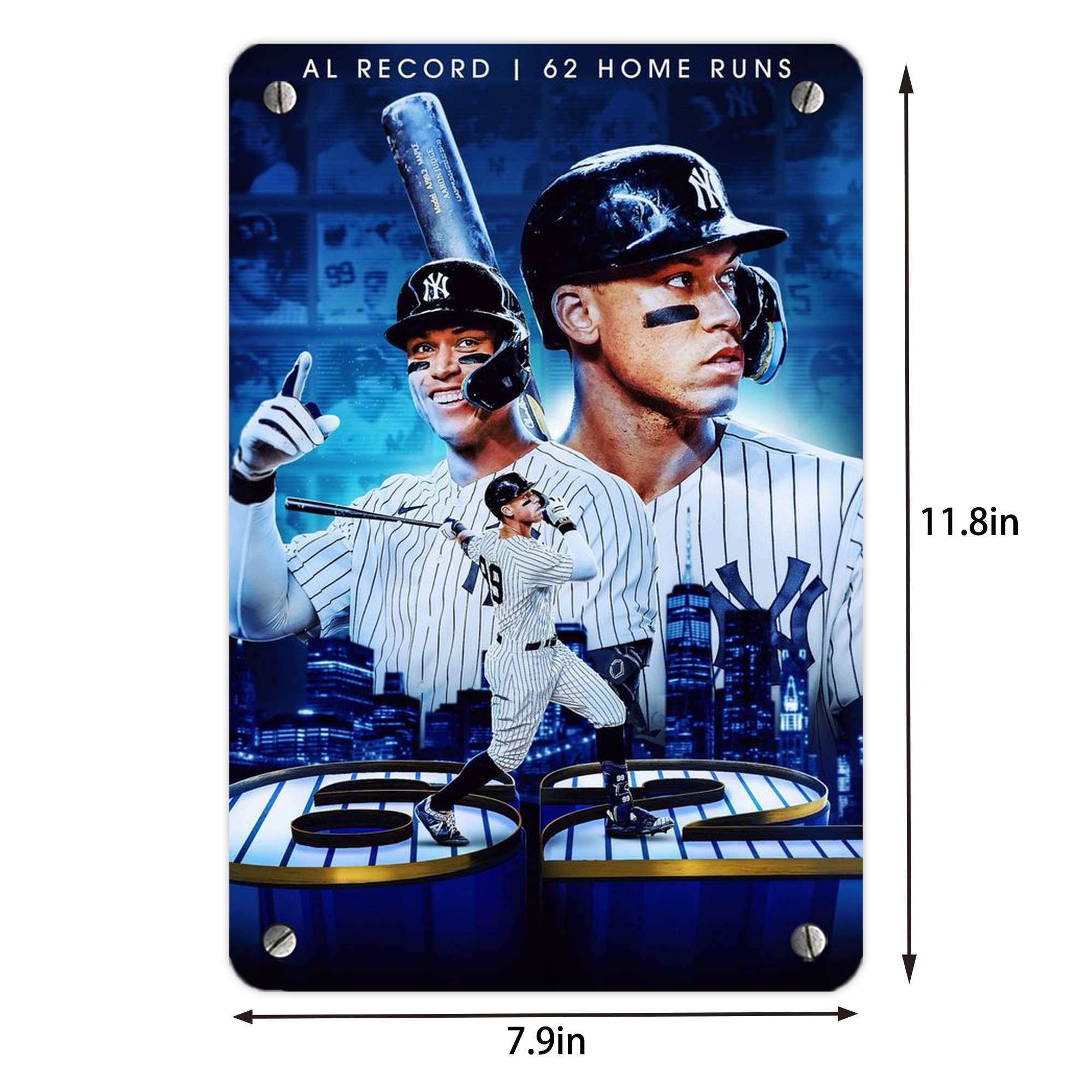 Aaron Judge AL Record 62 Home Runs Metal Tin Sign 8x12inch - High-Quality Full-Print Decorative Wall Art, Durable Rust-Resistant Metal Plaque For Living Room, Bedroom, Kitchen, Office, Bar Décor