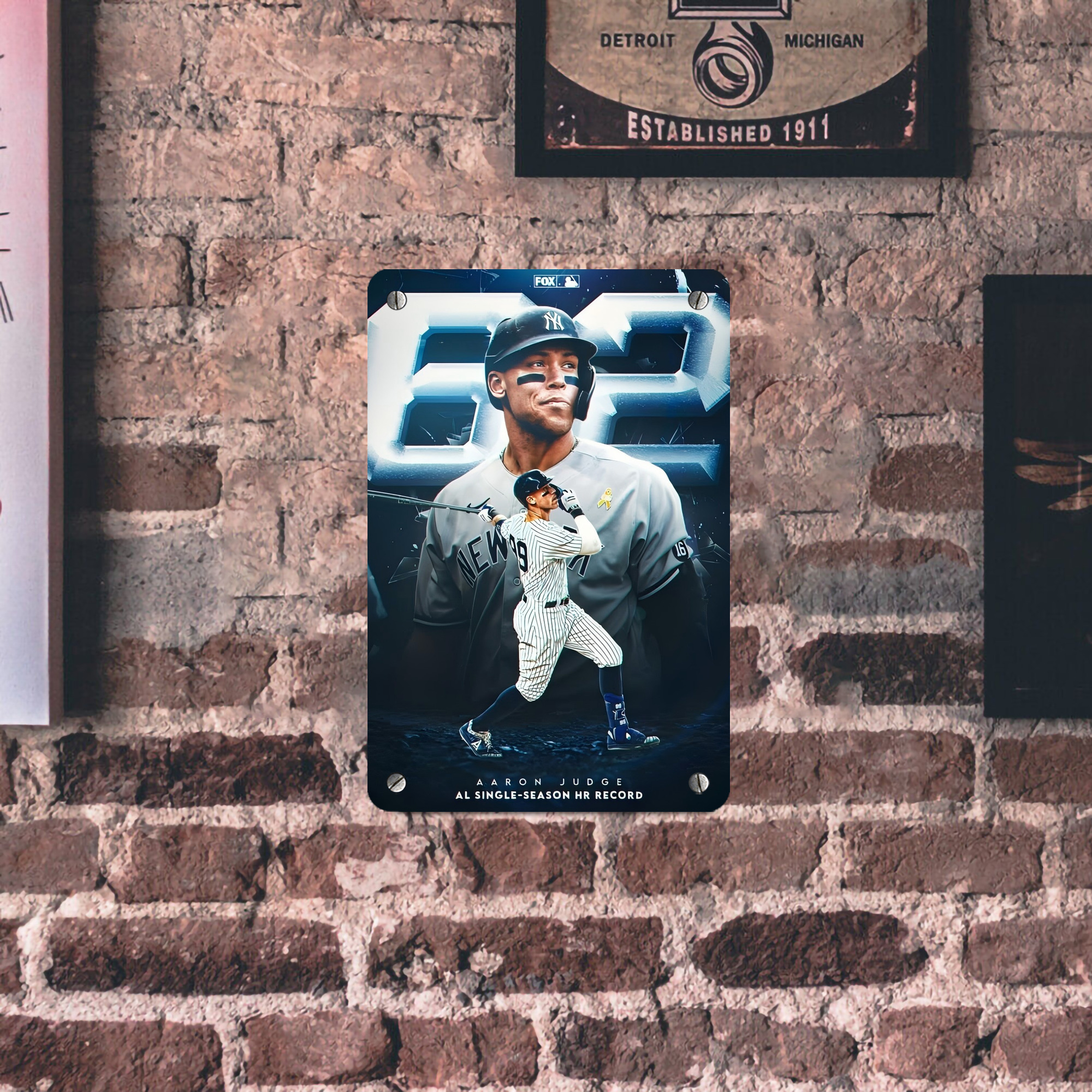 Aaron Judge AL Single Season 62  Home Run Record Metal Tin Sign 8x12inch - High-Quality Full-Print Decorative Wall Art, Durable Rust-Resistant Metal Plaque For Living Room, Bedroom, Kitchen, Office, Bar Décor