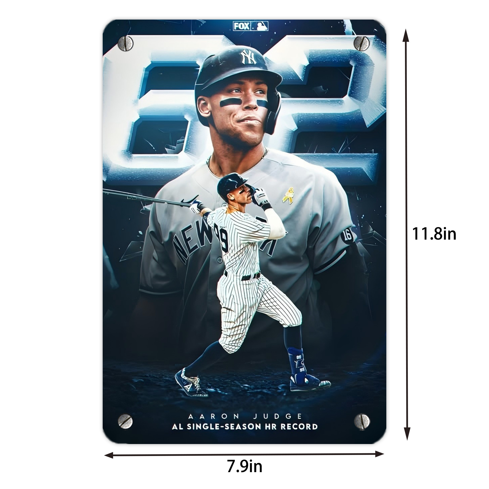 Aaron Judge AL Single Season 62  Home Run Record Metal Tin Sign 8x12inch - High-Quality Full-Print Decorative Wall Art, Durable Rust-Resistant Metal Plaque For Living Room, Bedroom, Kitchen, Office, Bar Décor