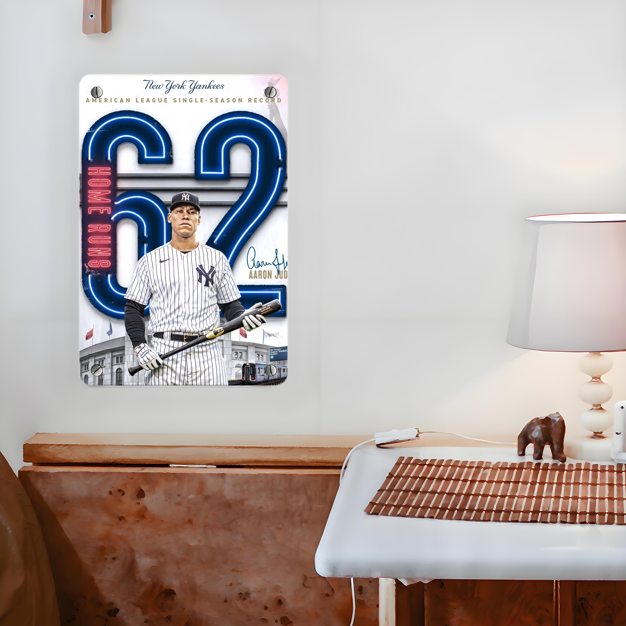 Aaron Judge AL Single Season 62  Home Run Record Metal Tin Sign 8x12inch - High-Quality Full-Print Decorative Wall Art, Durable Rust-Resistant Metal Plaque For Living Room, Bedroom, Kitchen, Office, Bar Décor