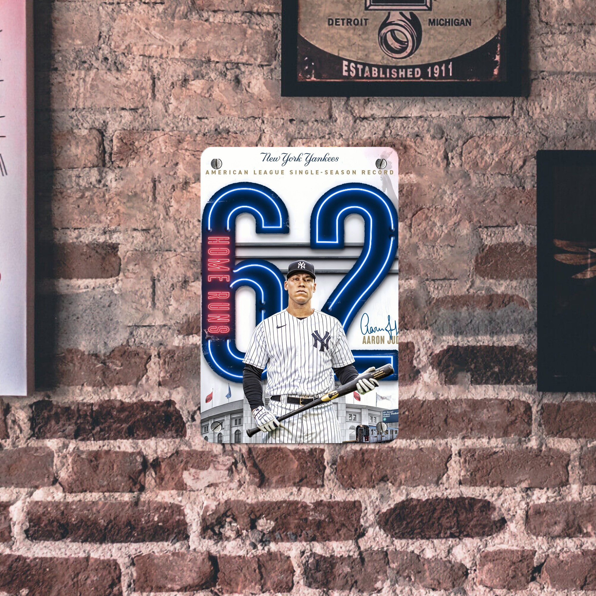 Aaron Judge AL Single Season 62  Home Run Record Metal Tin Sign 8x12inch - High-Quality Full-Print Decorative Wall Art, Durable Rust-Resistant Metal Plaque For Living Room, Bedroom, Kitchen, Office, Bar Décor