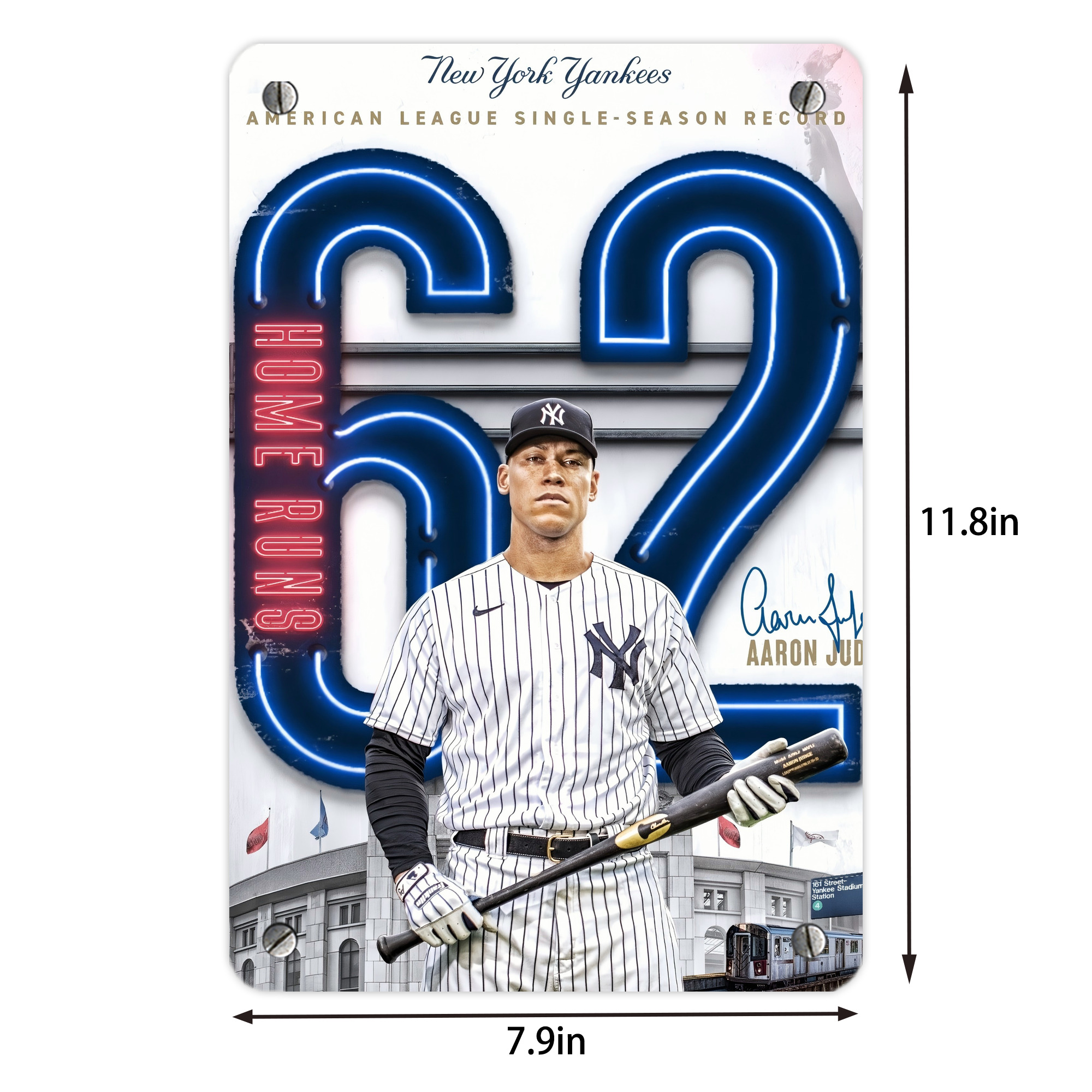 Aaron Judge AL Single Season 62  Home Run Record Metal Tin Sign 8x12inch - High-Quality Full-Print Decorative Wall Art, Durable Rust-Resistant Metal Plaque For Living Room, Bedroom, Kitchen, Office, Bar Décor