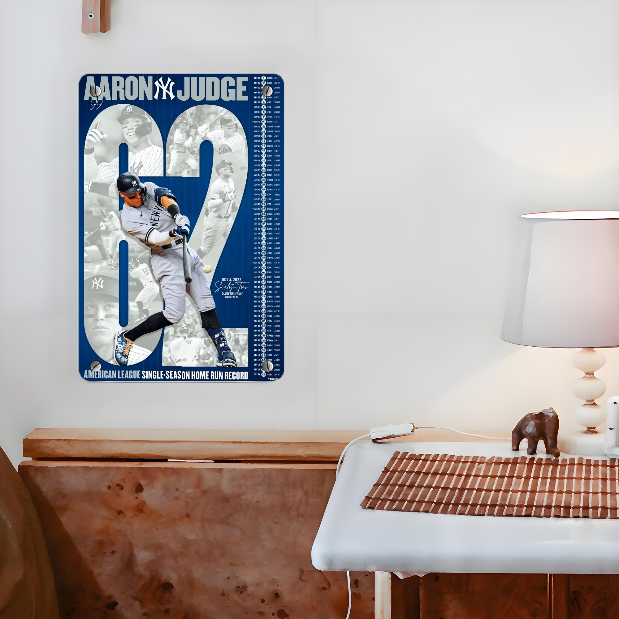 Aaron Judge AL Single Season 62  Home Run Record Metal Tin Sign 8x12inch - High-Quality Full-Print Decorative Wall Art, Durable Rust-Resistant Metal Plaque For Living Room, Bedroom, Kitchen, Office, Bar Décor