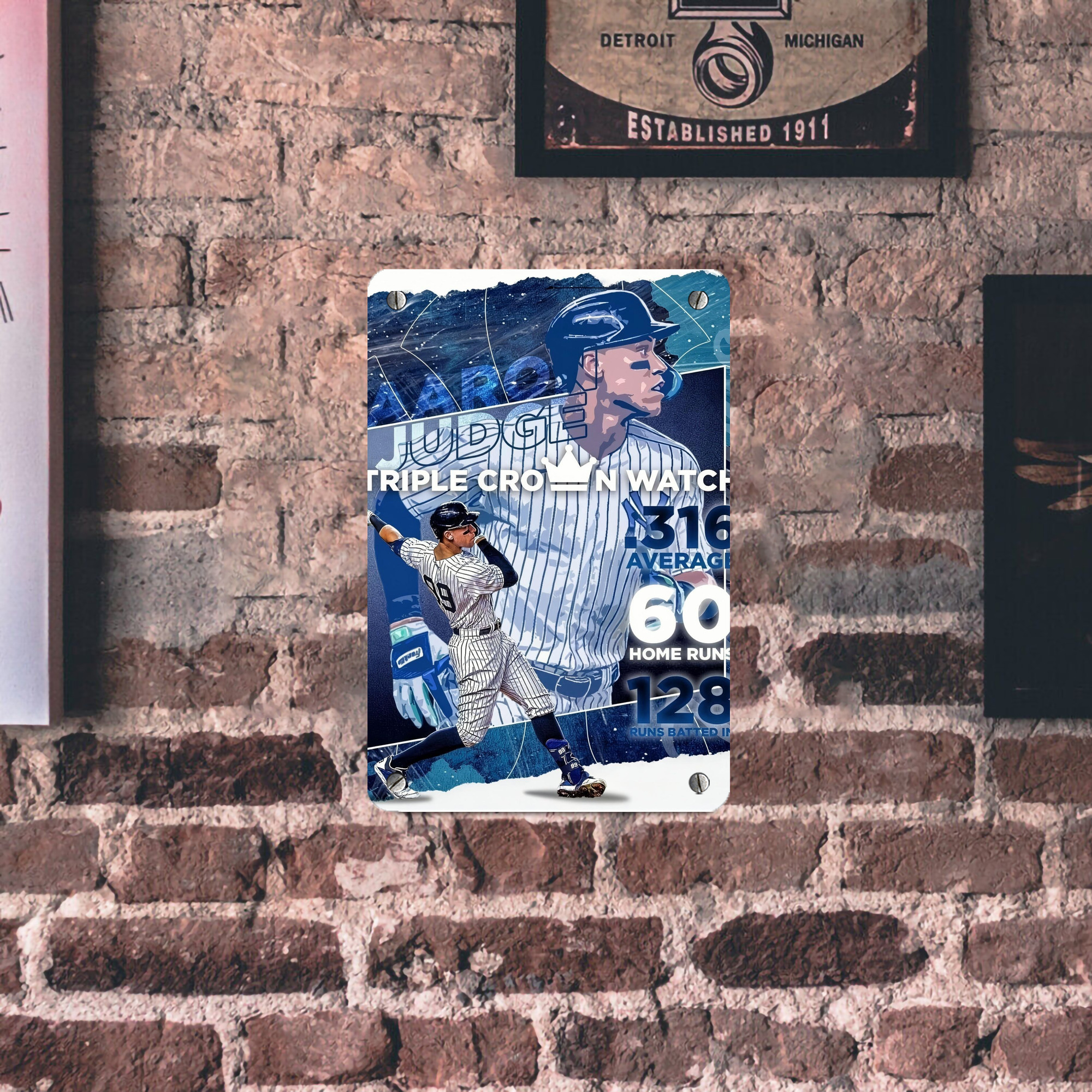 Aaron Judge Triple Crown Watch Metal Tin Sign 8x12inch - High-Quality Full-Print Decorative Wall Art, Durable Rust-Resistant Metal Plaque For Living Room, Bedroom, Kitchen, Office, Bar Décor