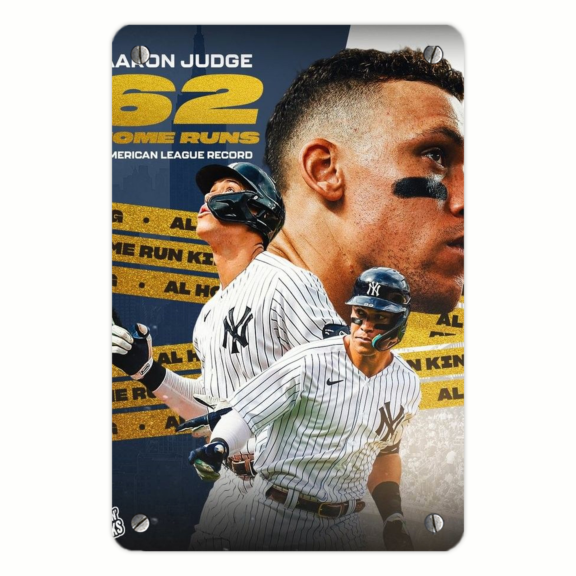 Aaron Judge  62 Home Runs AL Record Metal Tin Sign 8x12inch - High-Quality Full-Print Decorative Wall Art, Durable Rust-Resistant Metal Plaque For Living Room, Bedroom, Kitchen, Office, Bar Décor