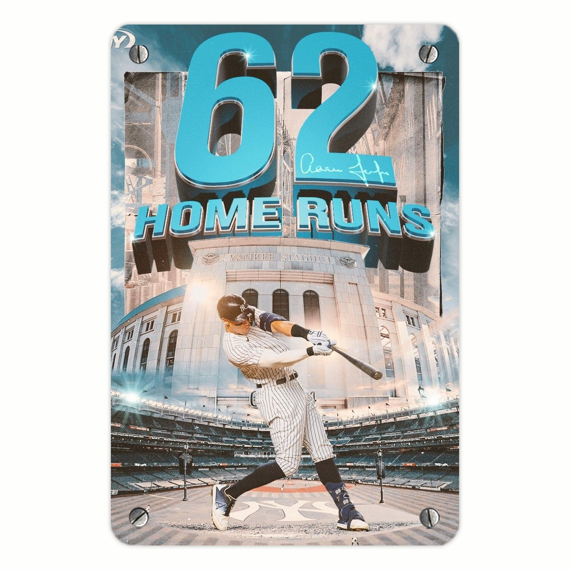 Aaron Judge 62 Home Runs Metal Tin Sign 8x12inch - High-Quality Full-Print Decorative Wall Art, Durable Rust-Resistant Metal Plaque For Living Room, Bedroom, Kitchen, Office, Bar Décor
