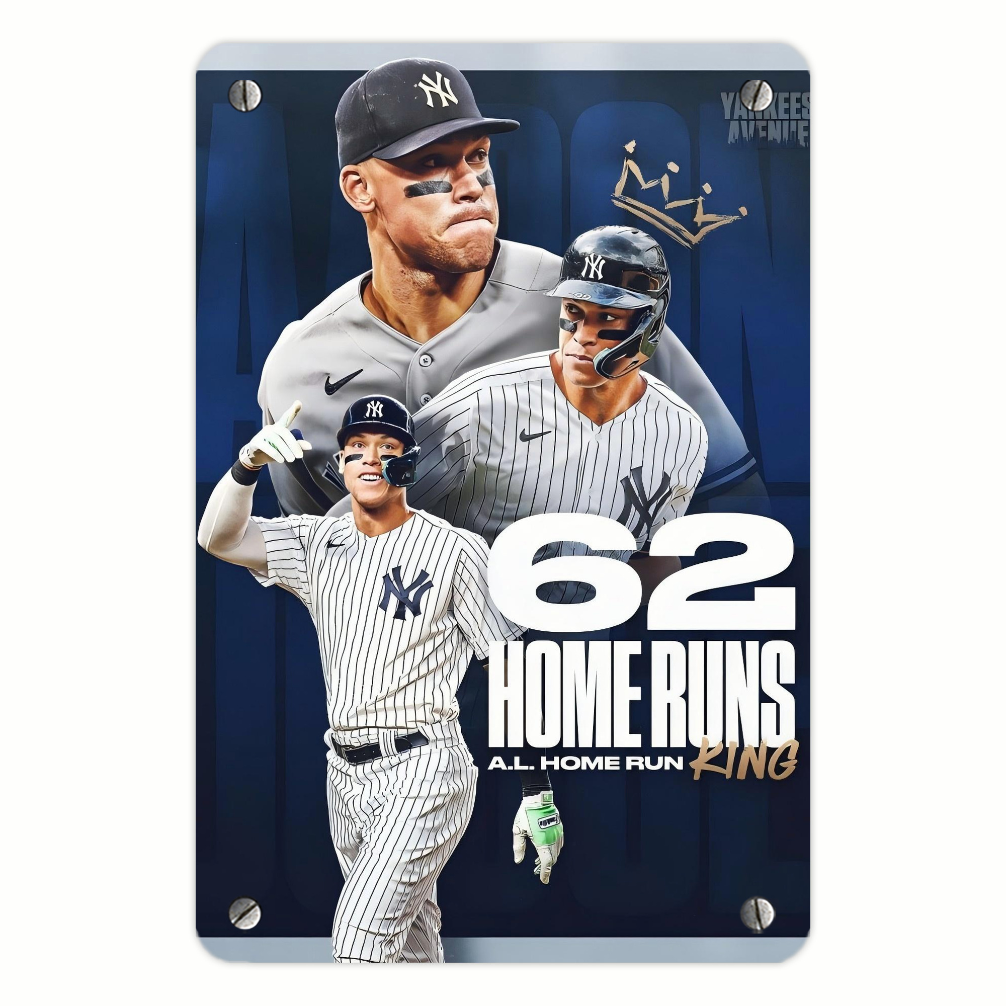 Aaron Judge 62 Home Runs AL Home Run King Metal Tin Sign 8x12inch - High-Quality Full-Print Decorative Wall Art, Durable Rust-Resistant Metal Plaque For Living Room, Bedroom, Kitchen, Office, Bar Décor