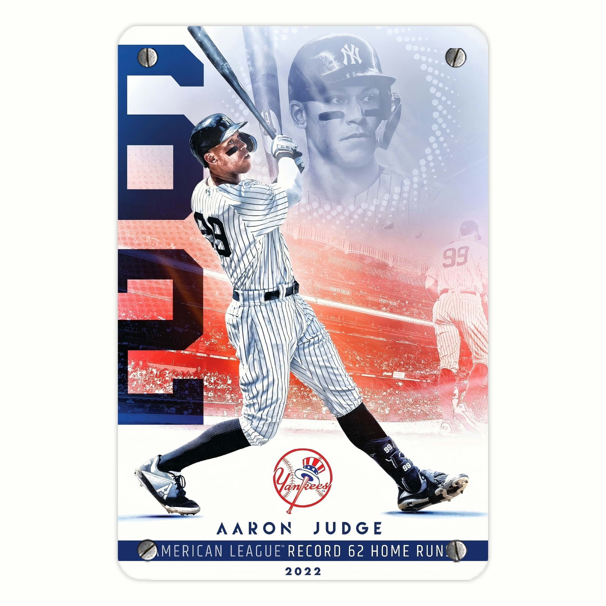 Aaron Judge 62nd Home Run Metal Tin Sign 8x12inch - High-Quality Full-Print Decorative Wall Art, Durable Rust-Resistant Metal Plaque For Living Room, Bedroom, Kitchen, Office, Bar Décor
