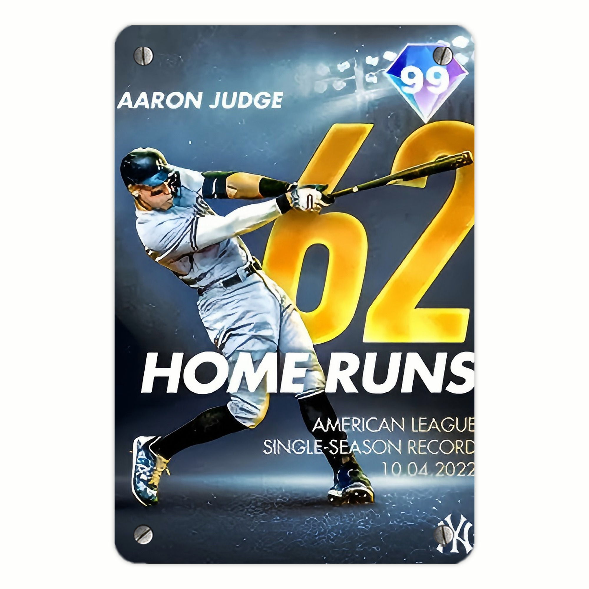 Aaron Judge 62nd Home Run Milestone Metal Tin Sign 8x12inch - High-Quality Full-Print Decorative Wall Art, Durable Rust-Resistant Metal Plaque For Living Room, Bedroom, Kitchen, Office, Bar Décor