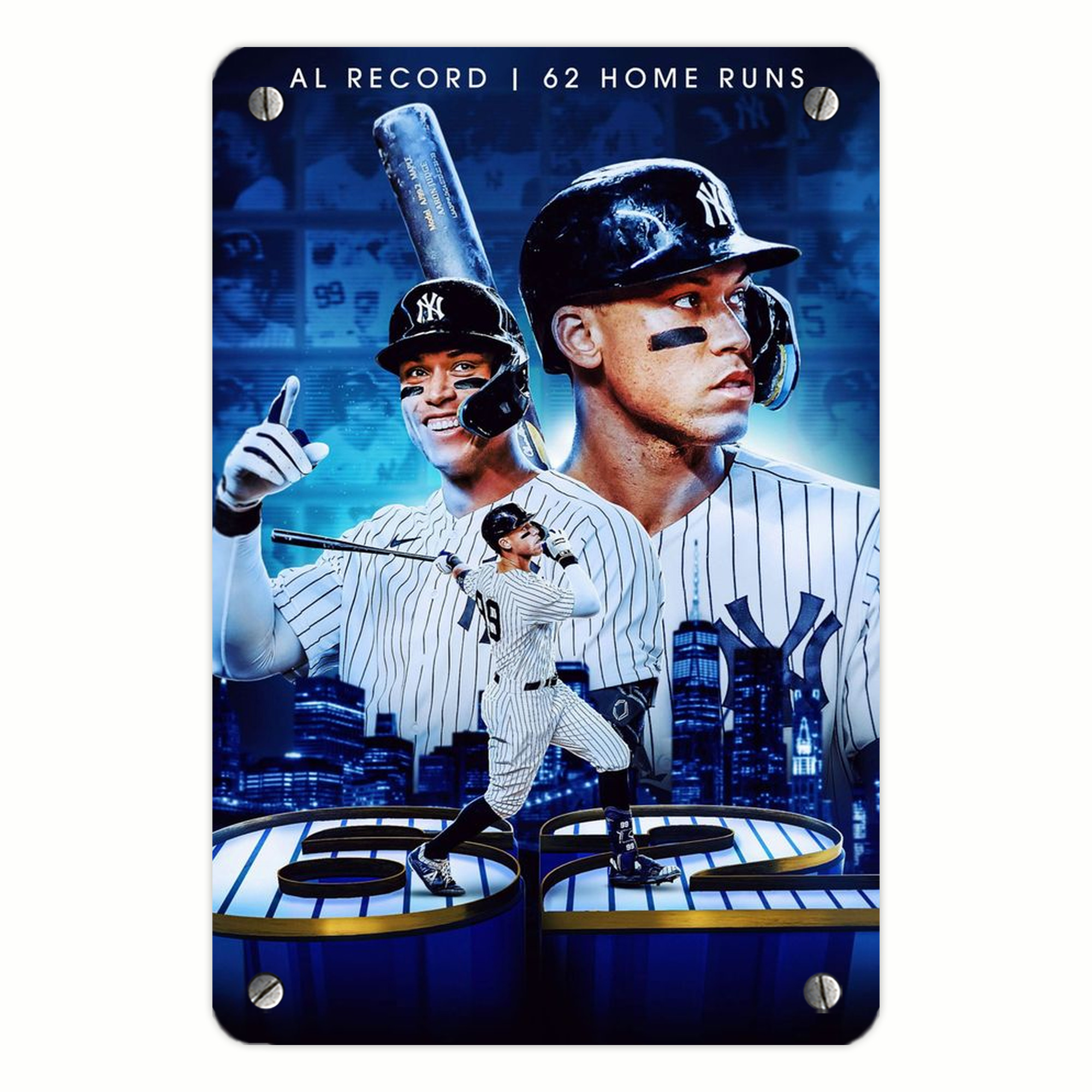 Aaron Judge AL Record 62 Home Runs Metal Tin Sign 8x12inch - High-Quality Full-Print Decorative Wall Art, Durable Rust-Resistant Metal Plaque For Living Room, Bedroom, Kitchen, Office, Bar Décor