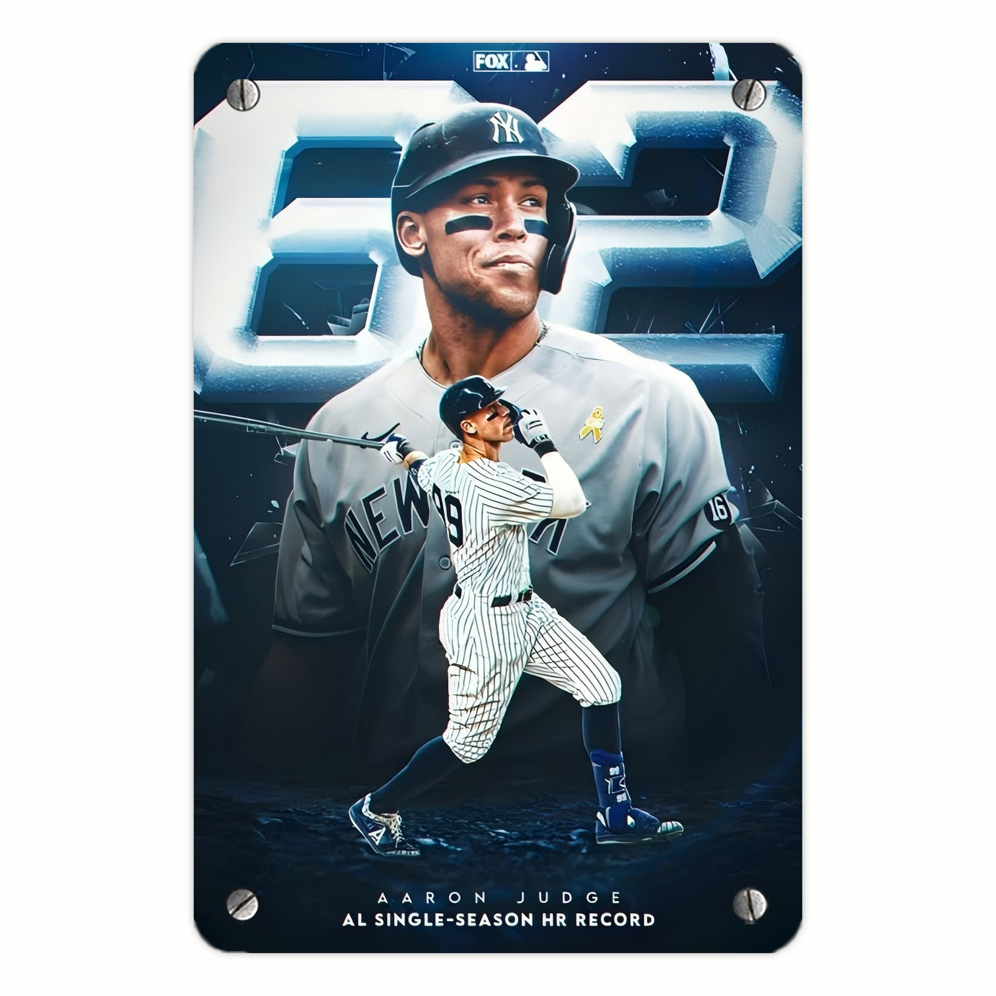 Aaron Judge AL Single Season 62  Home Run Record Metal Tin Sign 8x12inch - High-Quality Full-Print Decorative Wall Art, Durable Rust-Resistant Metal Plaque For Living Room, Bedroom, Kitchen, Office, Bar Décor