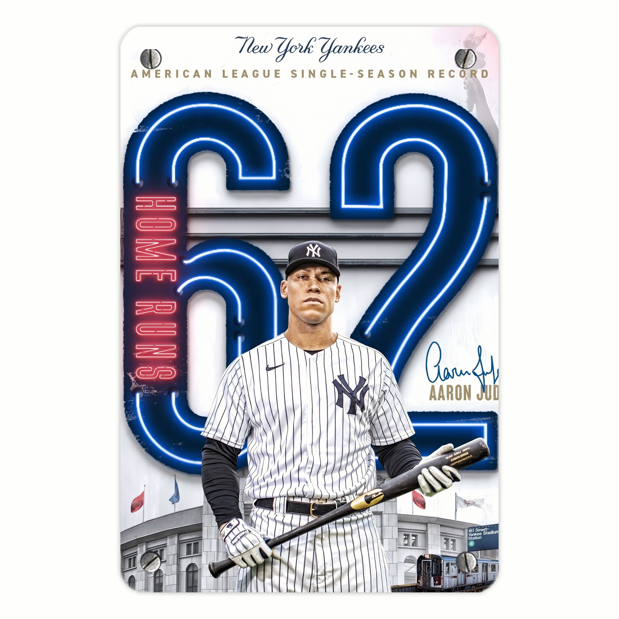 Aaron Judge AL Single Season 62  Home Run Record Metal Tin Sign 8x12inch - High-Quality Full-Print Decorative Wall Art, Durable Rust-Resistant Metal Plaque For Living Room, Bedroom, Kitchen, Office, Bar Décor