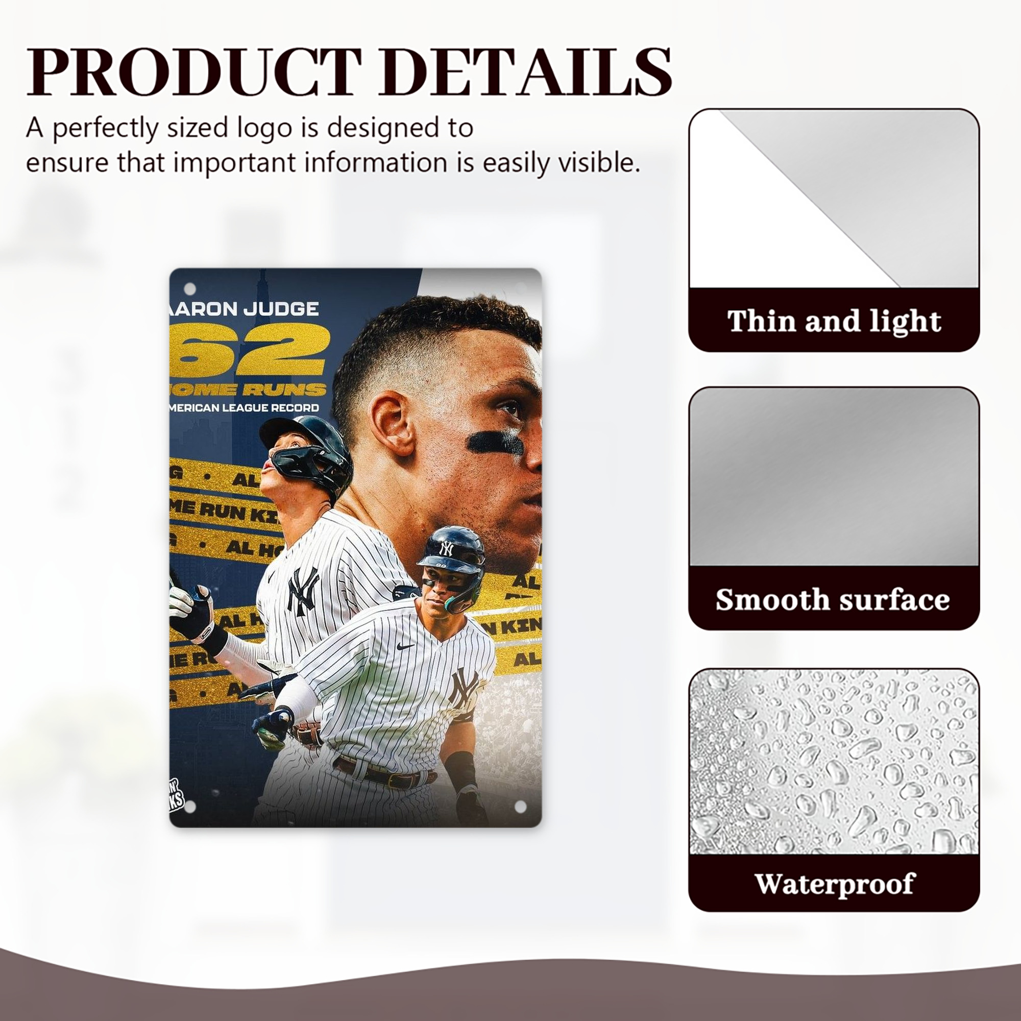 Aaron Judge  62 Home Runs AL Record 8x12inch Vertical Aluminum Sign - Durable Fade-Resistant Indoor/Outdoor Safety & Information Plaque For Office, Hotel, Restaurant, Bar, Public Spaces
