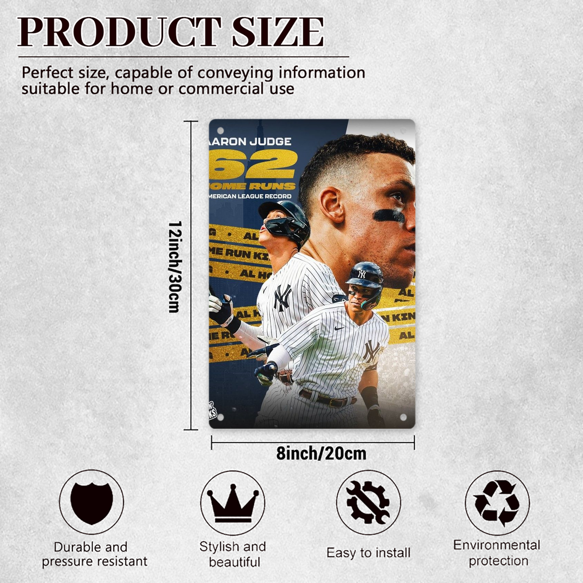 Aaron Judge  62 Home Runs AL Record 8x12inch Vertical Aluminum Sign - Durable Fade-Resistant Indoor/Outdoor Safety & Information Plaque For Office, Hotel, Restaurant, Bar, Public Spaces