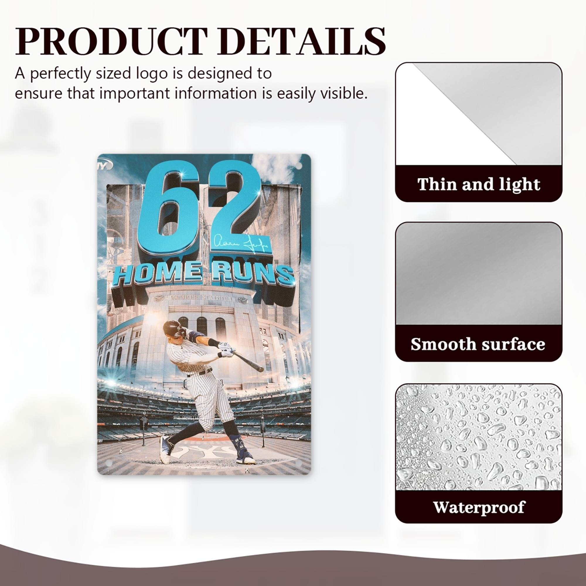 Aaron Judge 62 Home Runs 8x12inch Vertical Aluminum Sign - Durable Fade-Resistant Indoor/Outdoor Safety & Information Plaque For Office, Hotel, Restaurant, Bar, Public Spaces