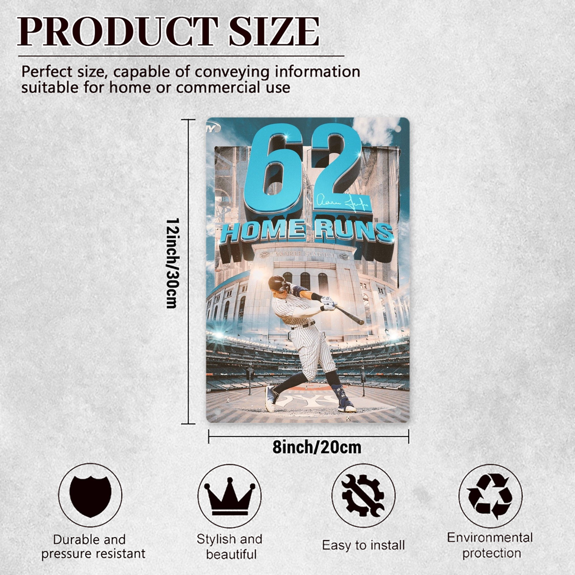 Aaron Judge 62 Home Runs 8x12inch Vertical Aluminum Sign - Durable Fade-Resistant Indoor/Outdoor Safety & Information Plaque For Office, Hotel, Restaurant, Bar, Public Spaces