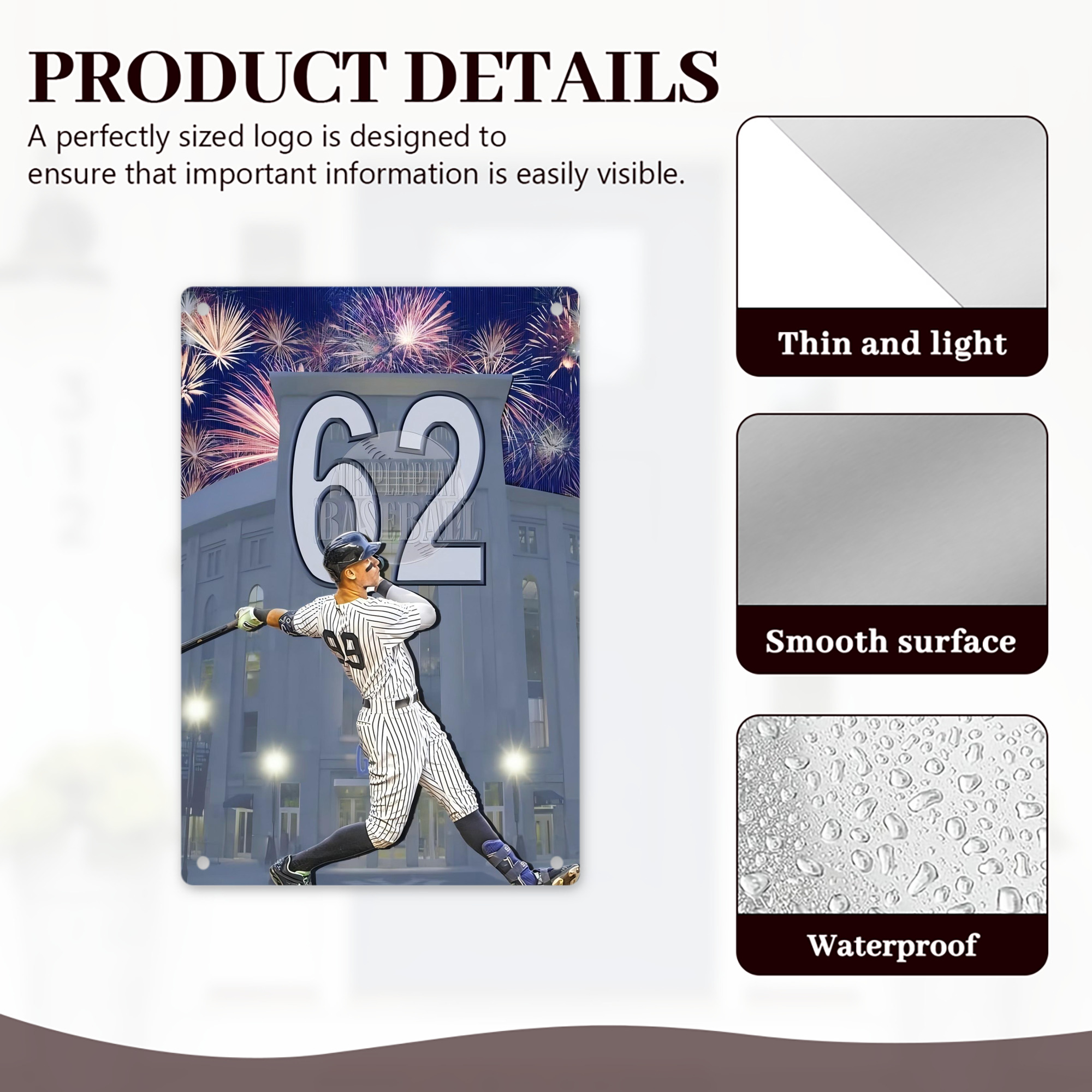 Aaron Judge 62 Home Runs Record 8x12inch Vertical Aluminum Sign - Durable Fade-Resistant Indoor/Outdoor Safety & Information Plaque For Office, Hotel, Restaurant, Bar, Public Spaces