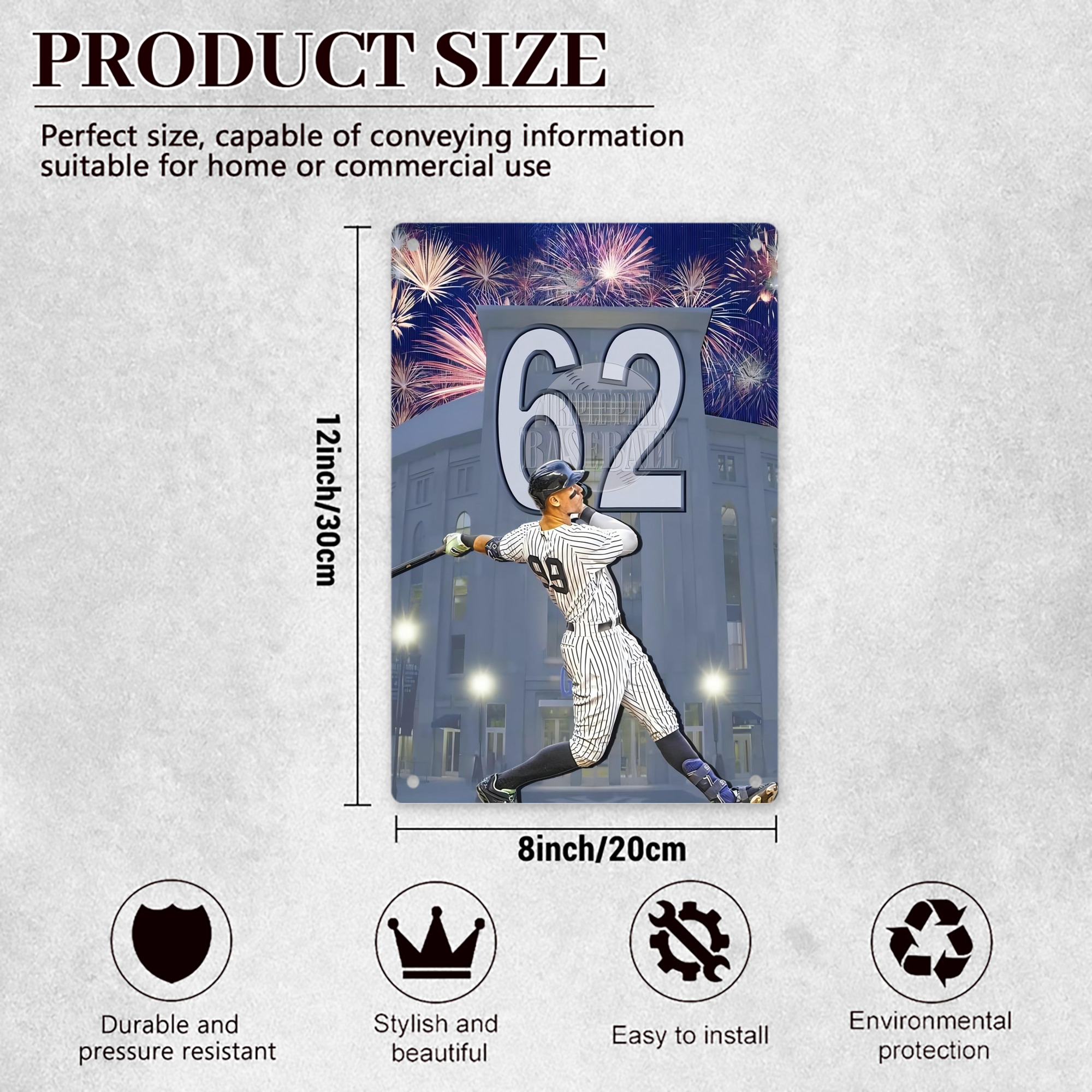 Aaron Judge 62 Home Runs Record 8x12inch Vertical Aluminum Sign - Durable Fade-Resistant Indoor/Outdoor Safety & Information Plaque For Office, Hotel, Restaurant, Bar, Public Spaces