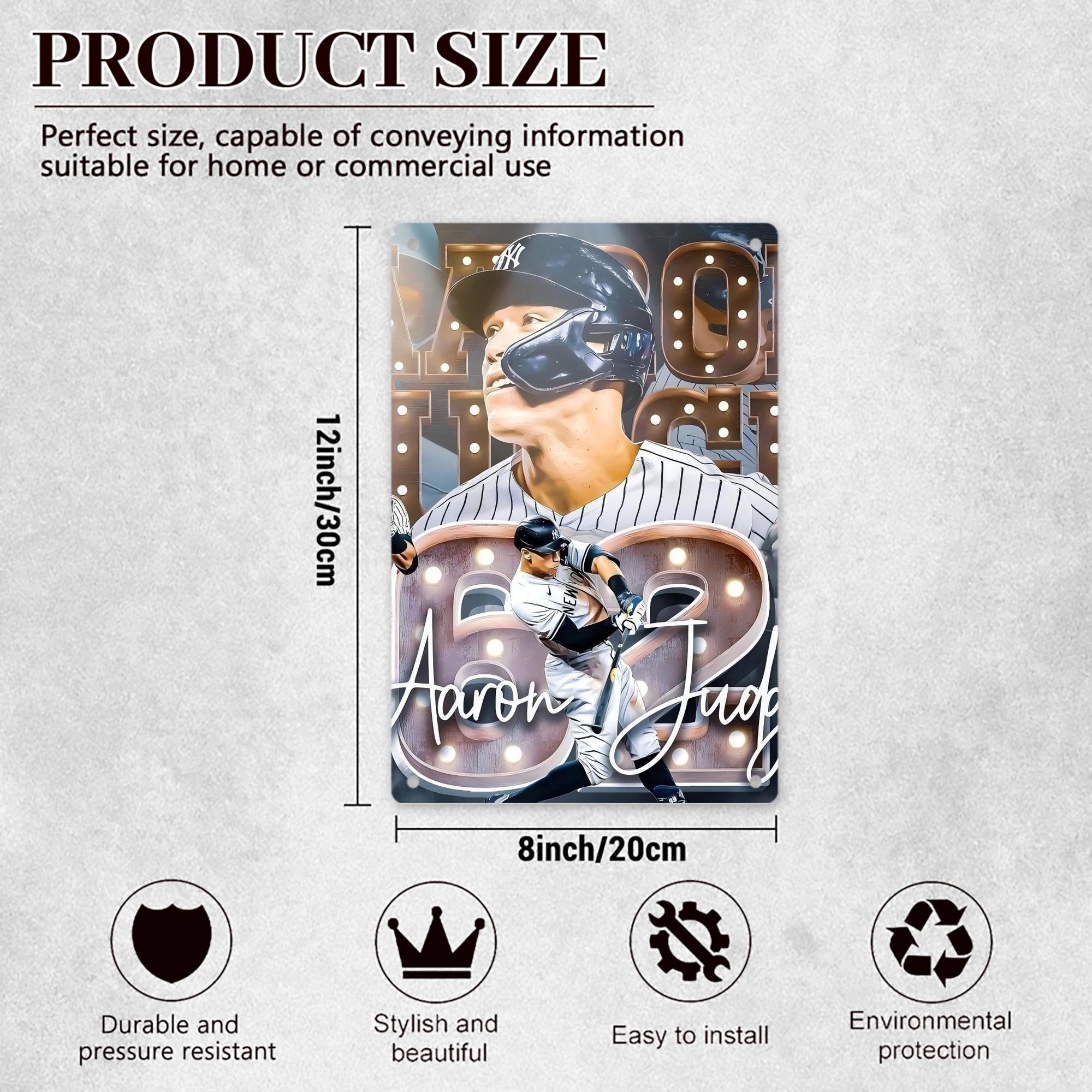 Aaron Judge 62 Home Runs 8x12inch Vertical Aluminum Sign - Durable Fade-Resistant Indoor/Outdoor Safety & Information Plaque For Office, Hotel, Restaurant, Bar, Public Spaces