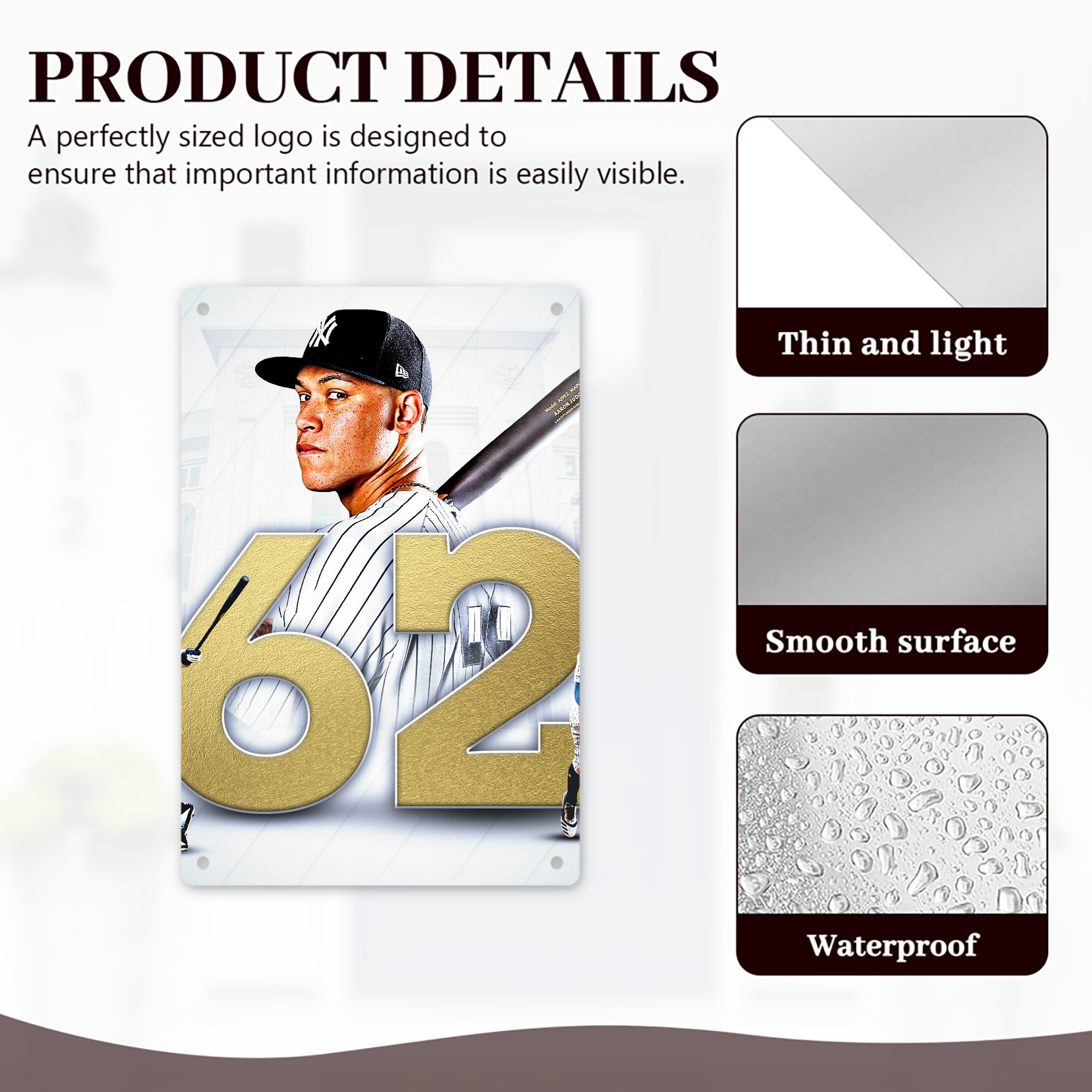 aaron judge 62nd home run 8x12inch Vertical Aluminum Sign - Durable Fade-Resistant Indoor/Outdoor Safety & Information Plaque For Office, Hotel, Restaurant, Bar, Public Spaces