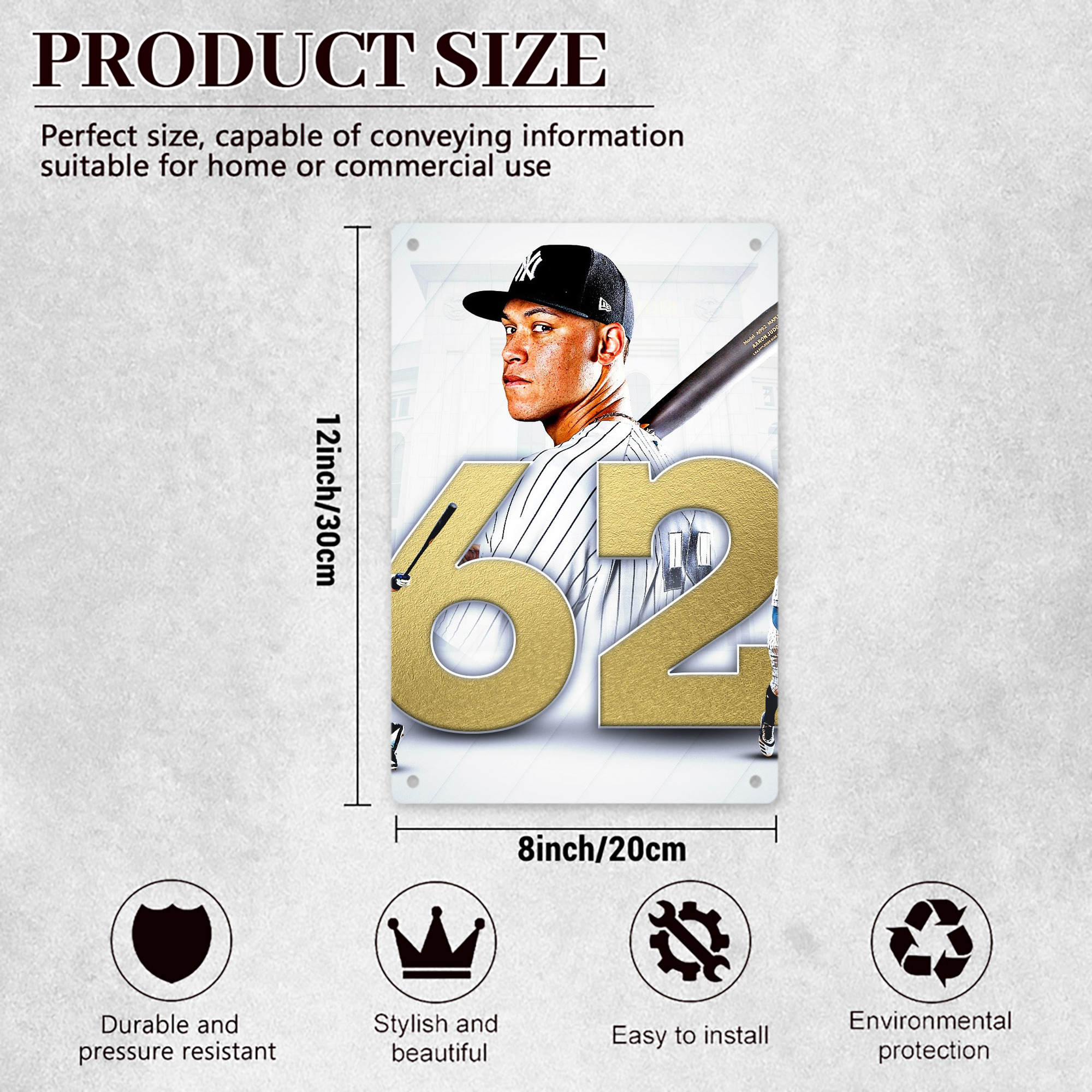 aaron judge 62nd home run 8x12inch Vertical Aluminum Sign - Durable Fade-Resistant Indoor/Outdoor Safety & Information Plaque For Office, Hotel, Restaurant, Bar, Public Spaces