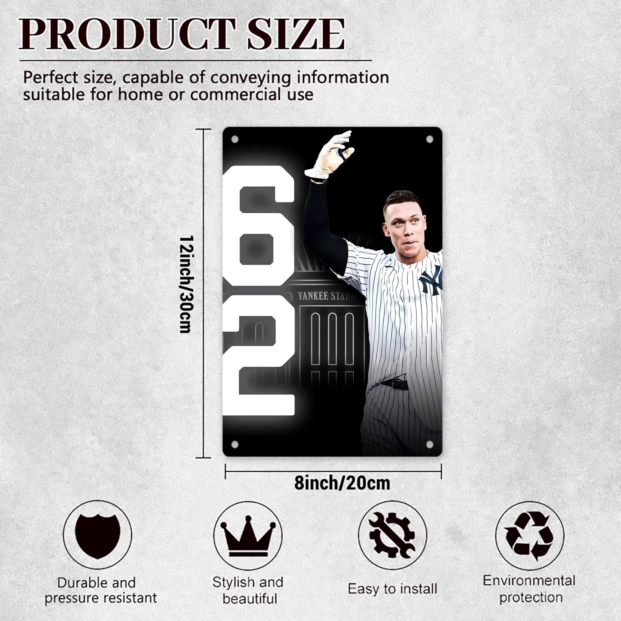 Aaron Judge 62nd Home Run 8x12inch Vertical Aluminum Sign - Durable Fade-Resistant Indoor/Outdoor Safety & Information Plaque For Office, Hotel, Restaurant, Bar, Public Spaces