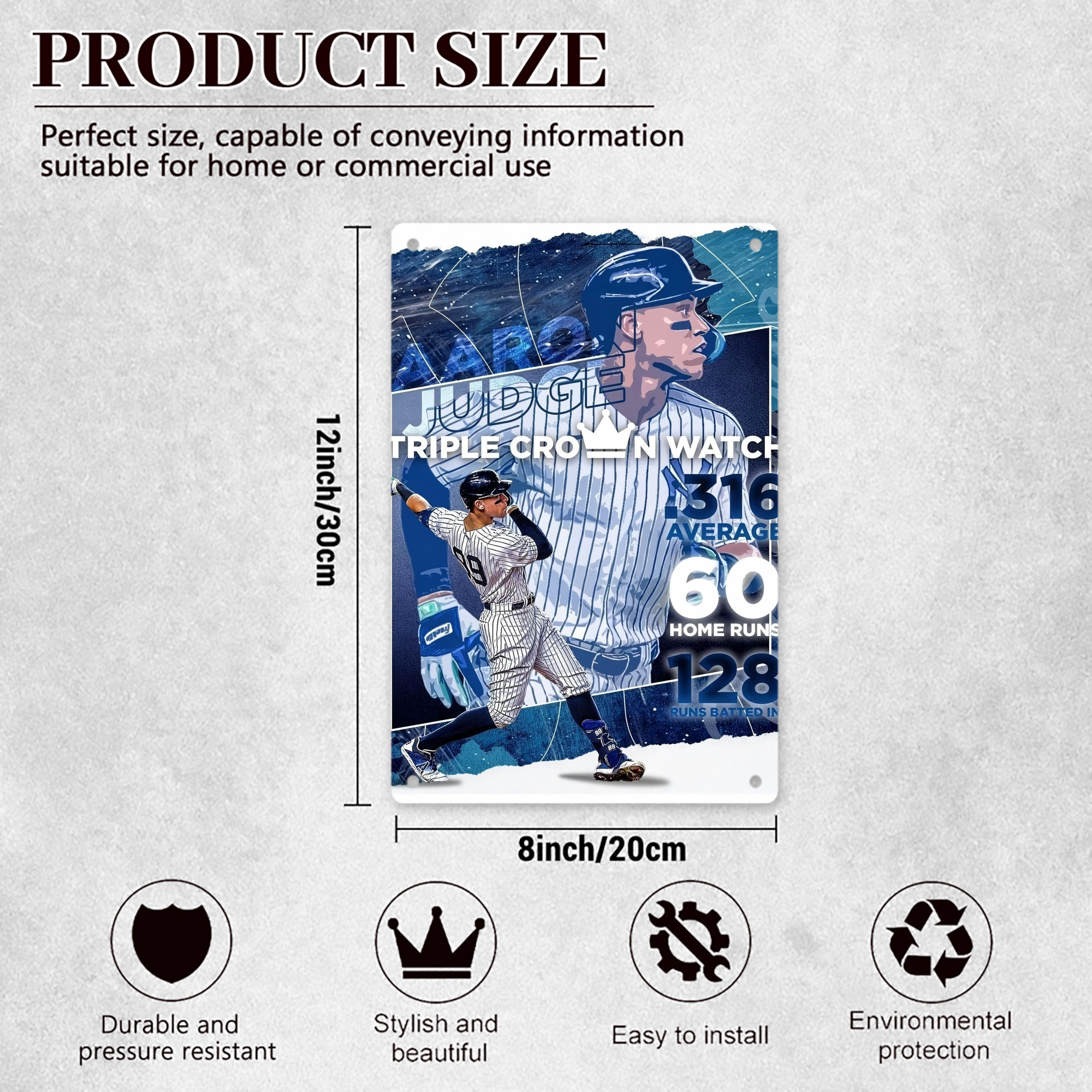 Aaron Judge Triple Crown Watch 8x12inch Vertical Aluminum Sign - Durable Fade-Resistant Indoor/Outdoor Safety & Information Plaque For Office, Hotel, Restaurant, Bar, Public Spaces